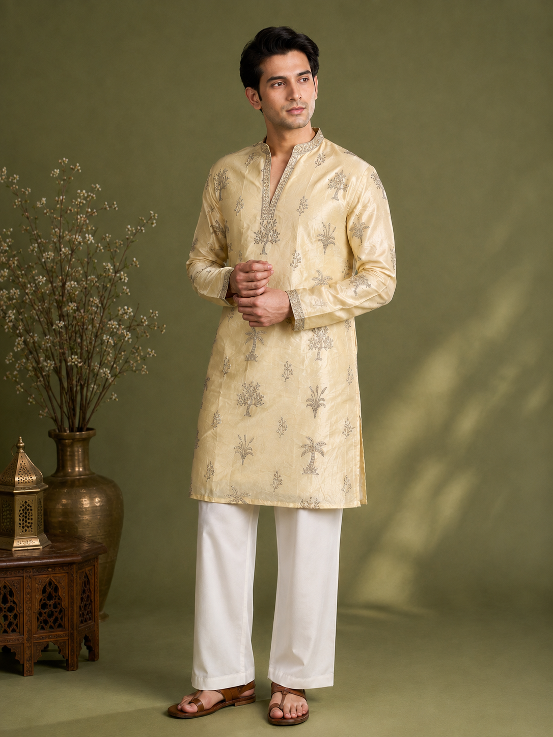 Premium Tissue Embroidered Knee-Length Kurta