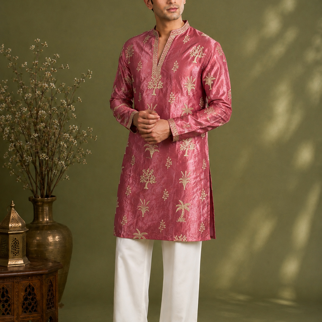 Premium Tissue Embroidered Knee-Length Kurta