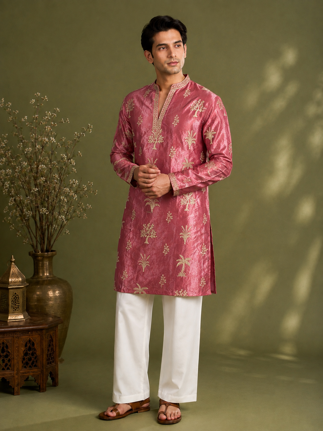 Premium Tissue Embroidered Knee-Length Kurta