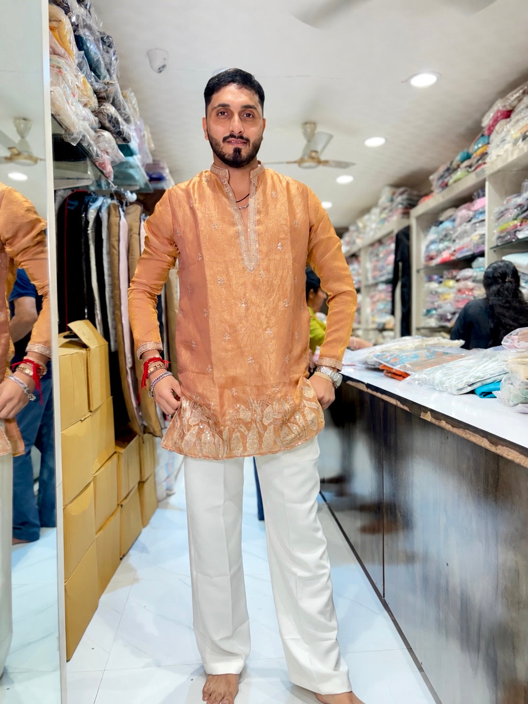 Premium Embroidered Silk Short Kurta for Men | Tulsiya