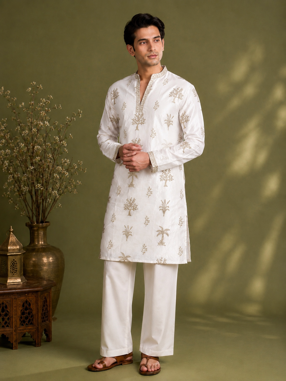 Premium Tissue Embroidered Knee-Length Kurta