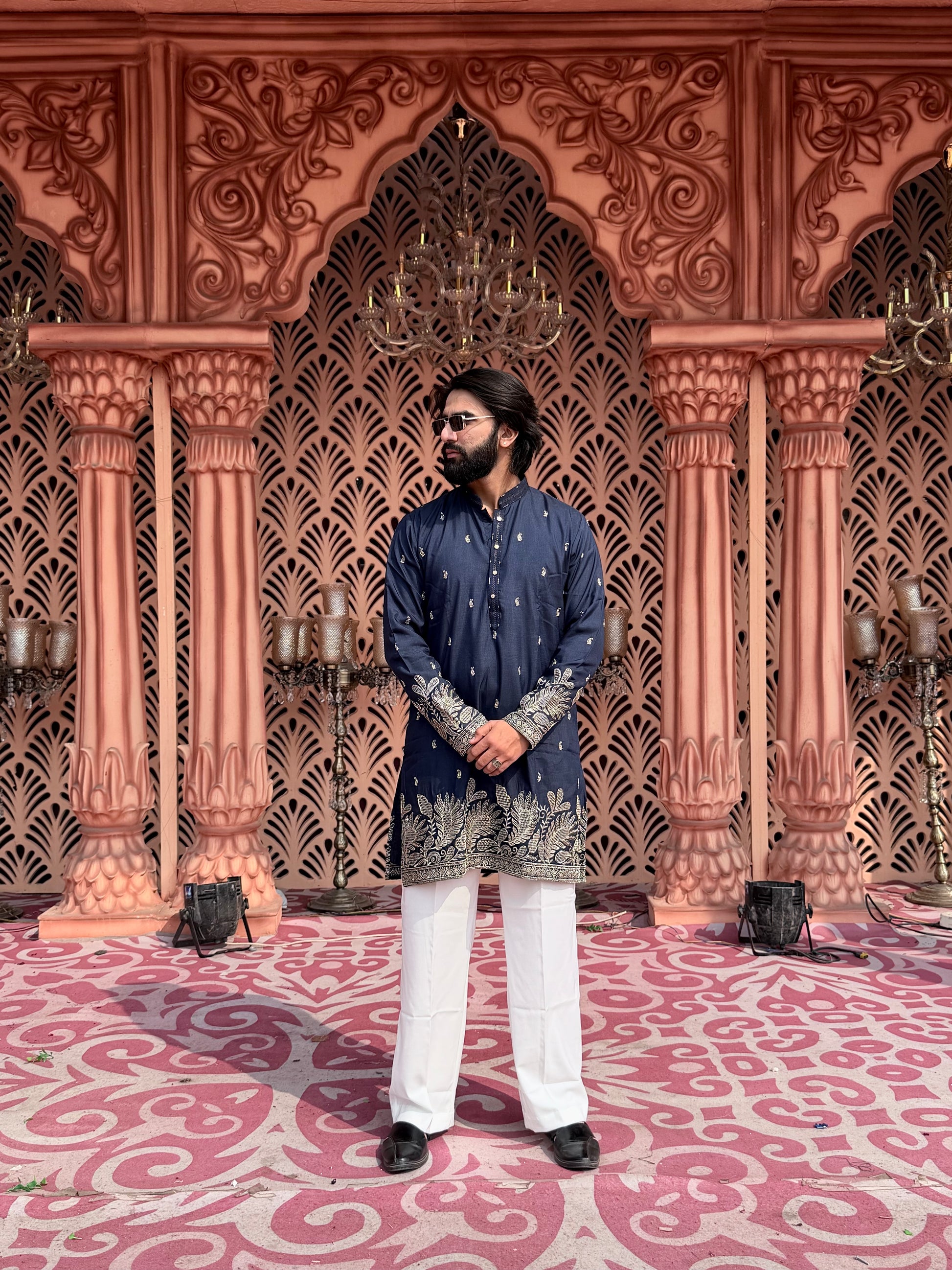 NAVY BLUE DAMAN EMBROIDERED MID-KURTA