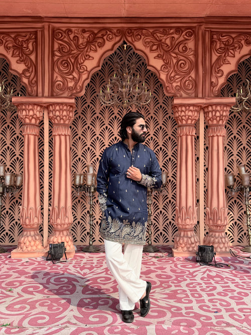 NAVY BLUE DAMAN EMBROIDERED MID-KURTA