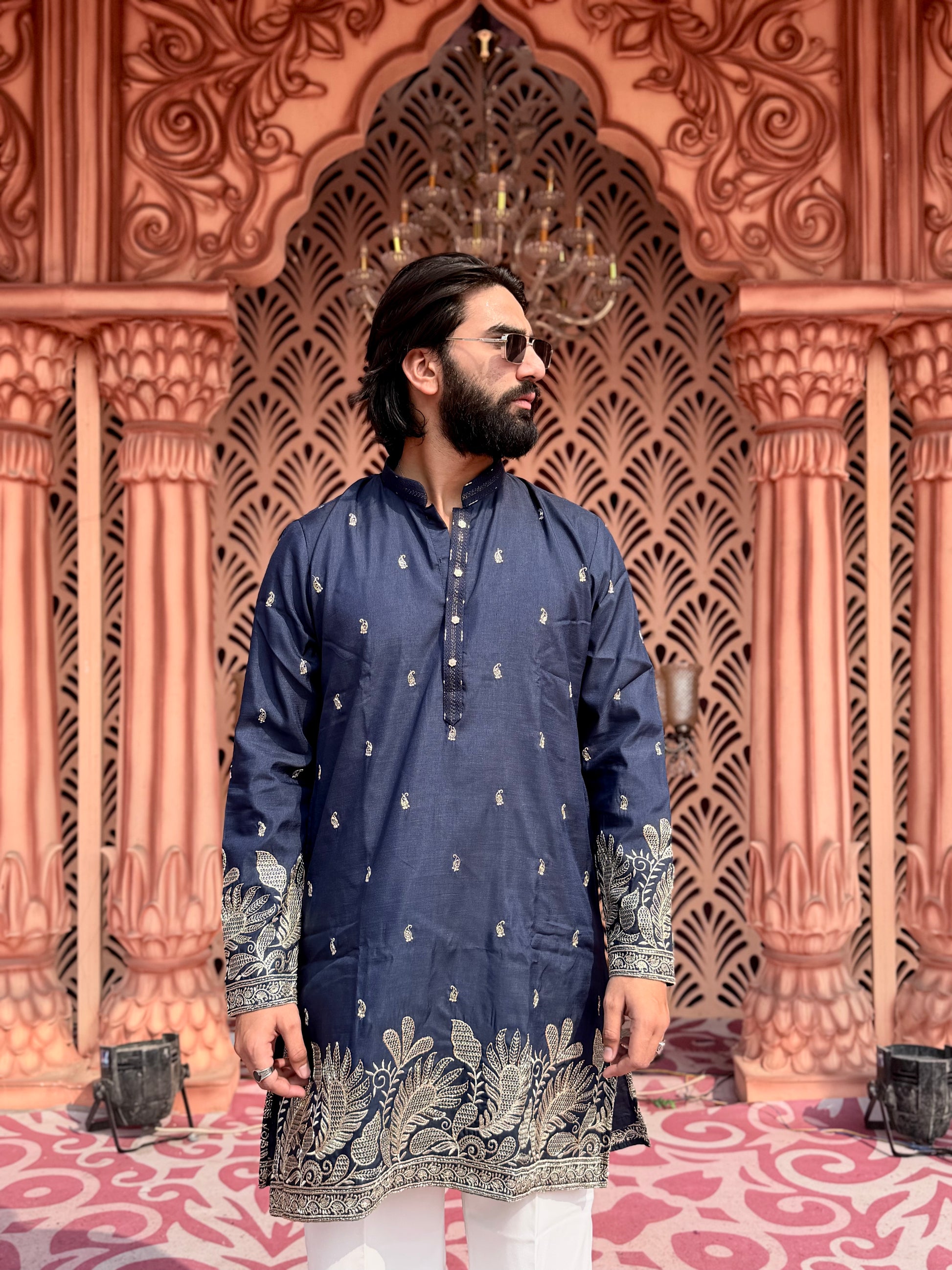 NAVY BLUE DAMAN EMBROIDERED MID-KURTA
