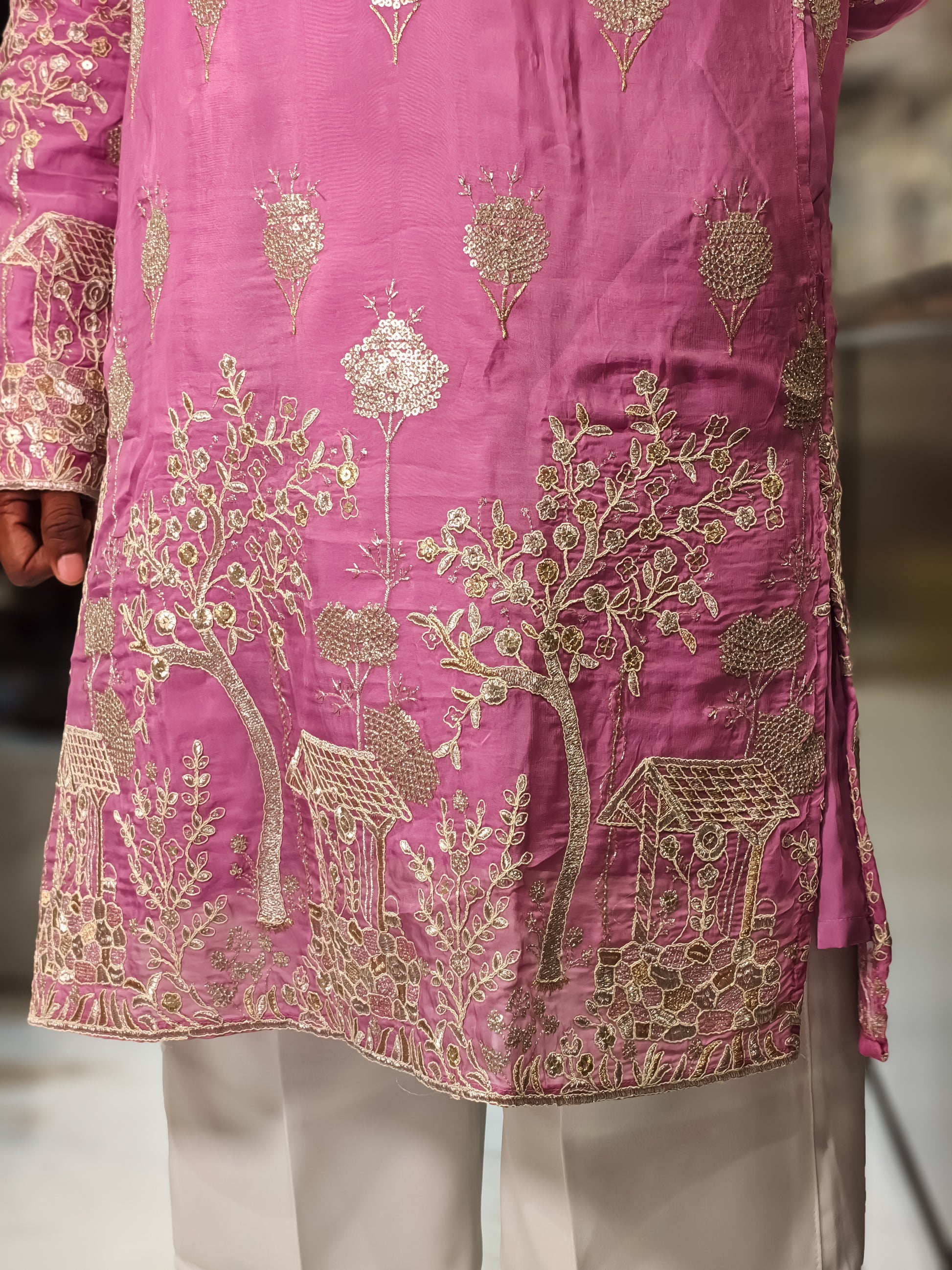 Light Purple Silk Heavy Embroidered Kurta for Men