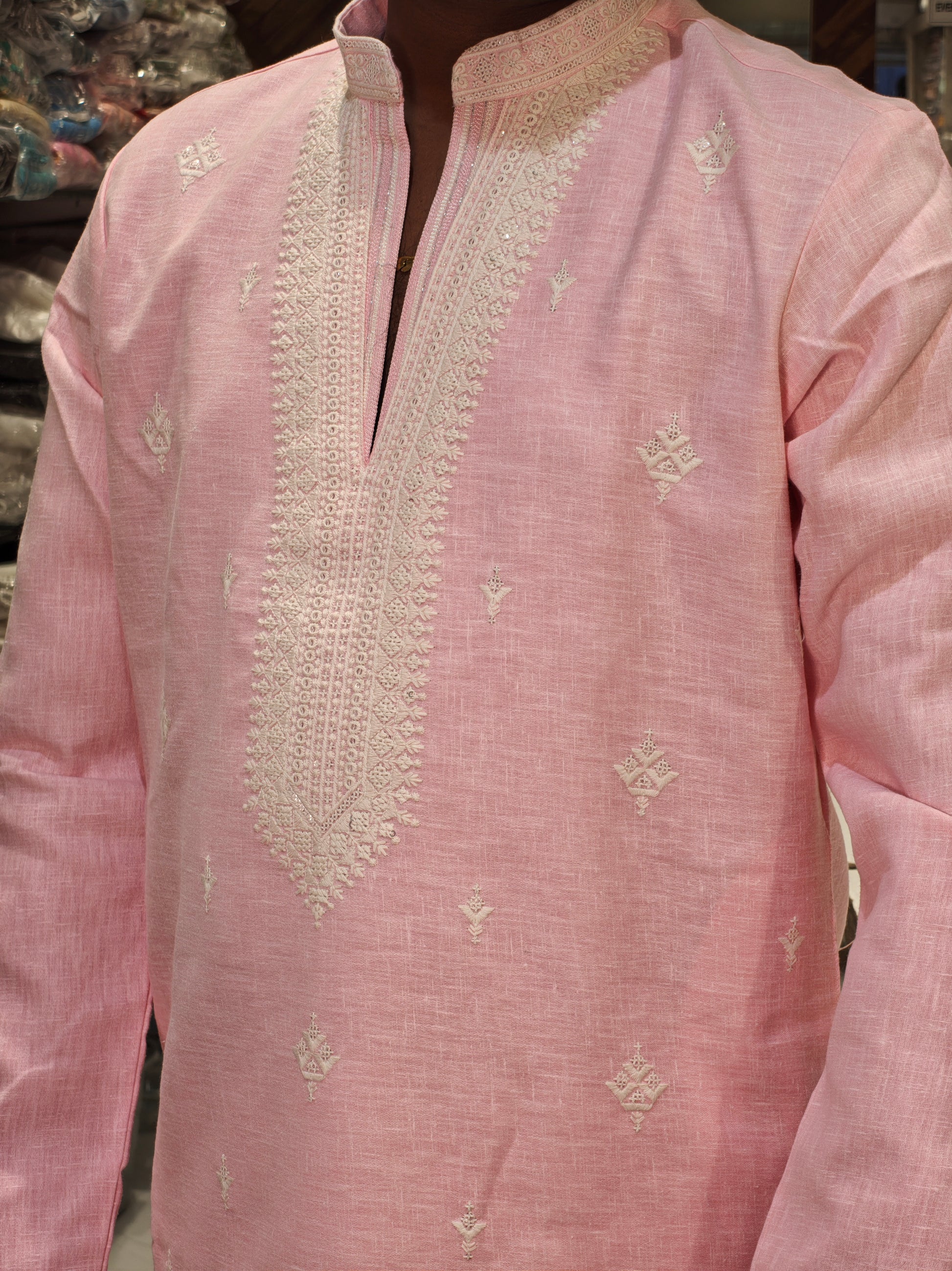 Premium Cotton Embroidered Textured Knee-Length Kurta