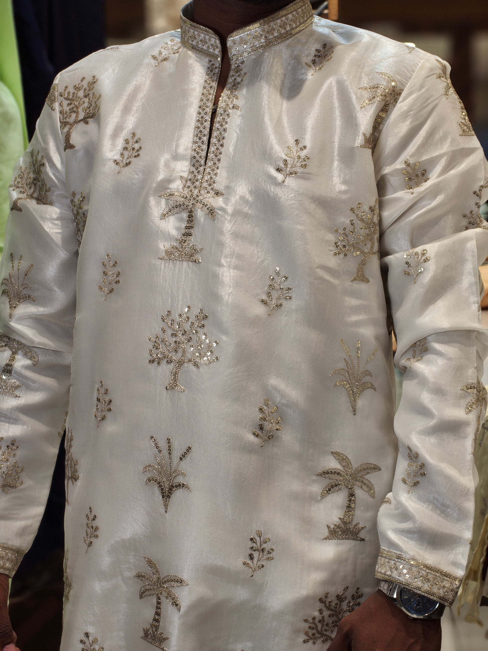 Premium Tissue Embroidered Knee-Length Kurta