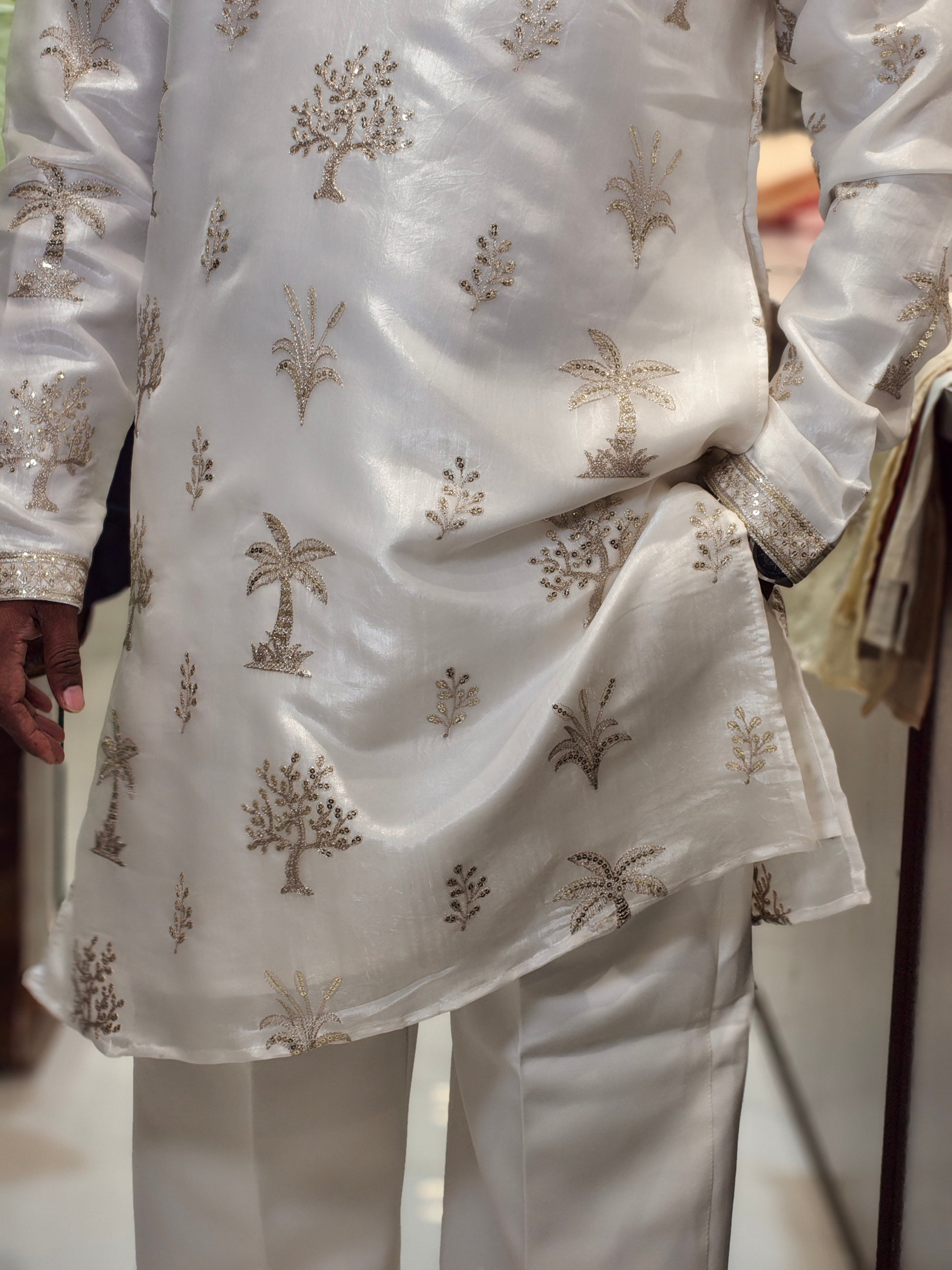 Premium Tissue Embroidered Knee-Length Kurta