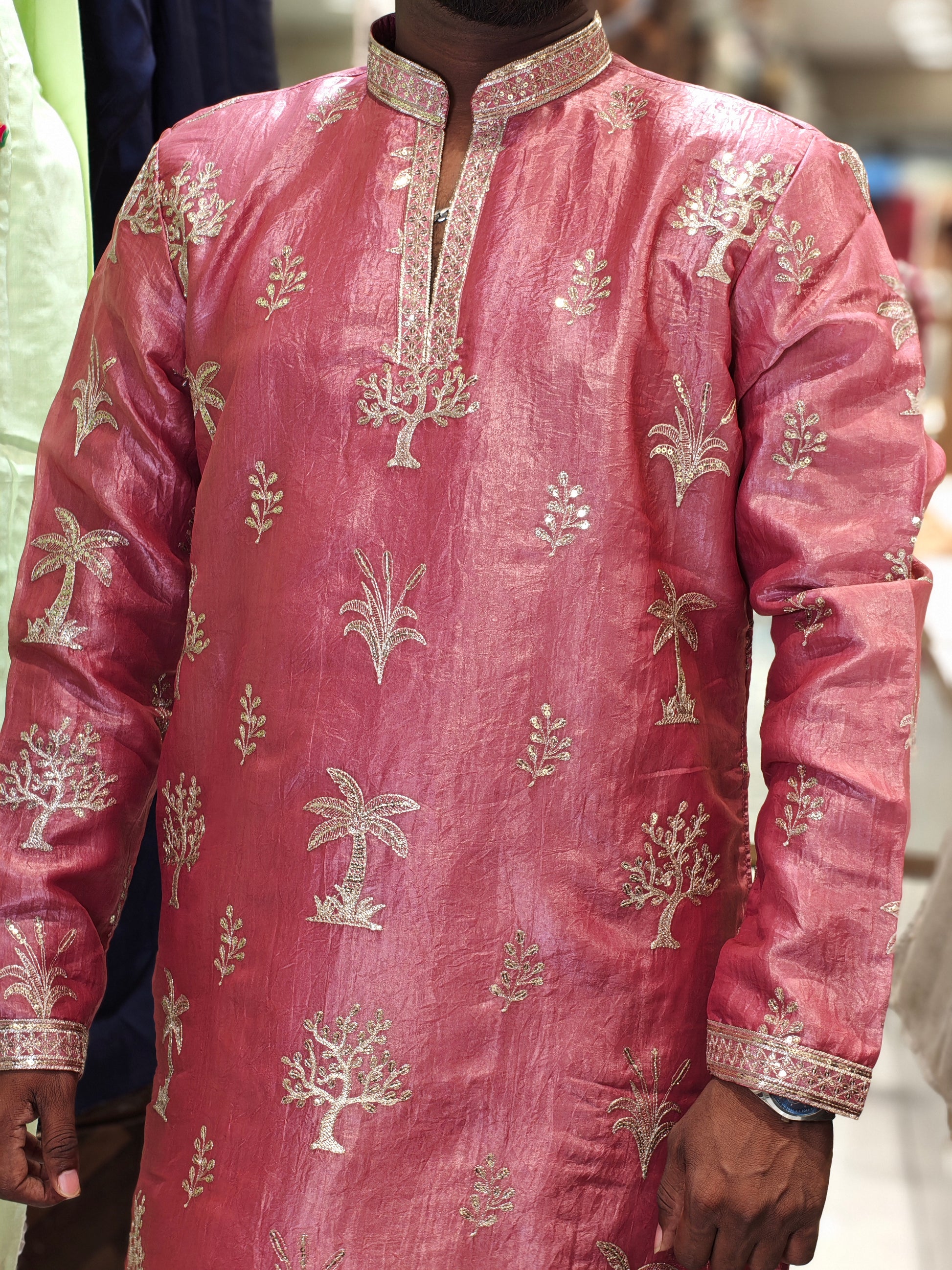 Premium Tissue Embroidered Knee-Length Kurta