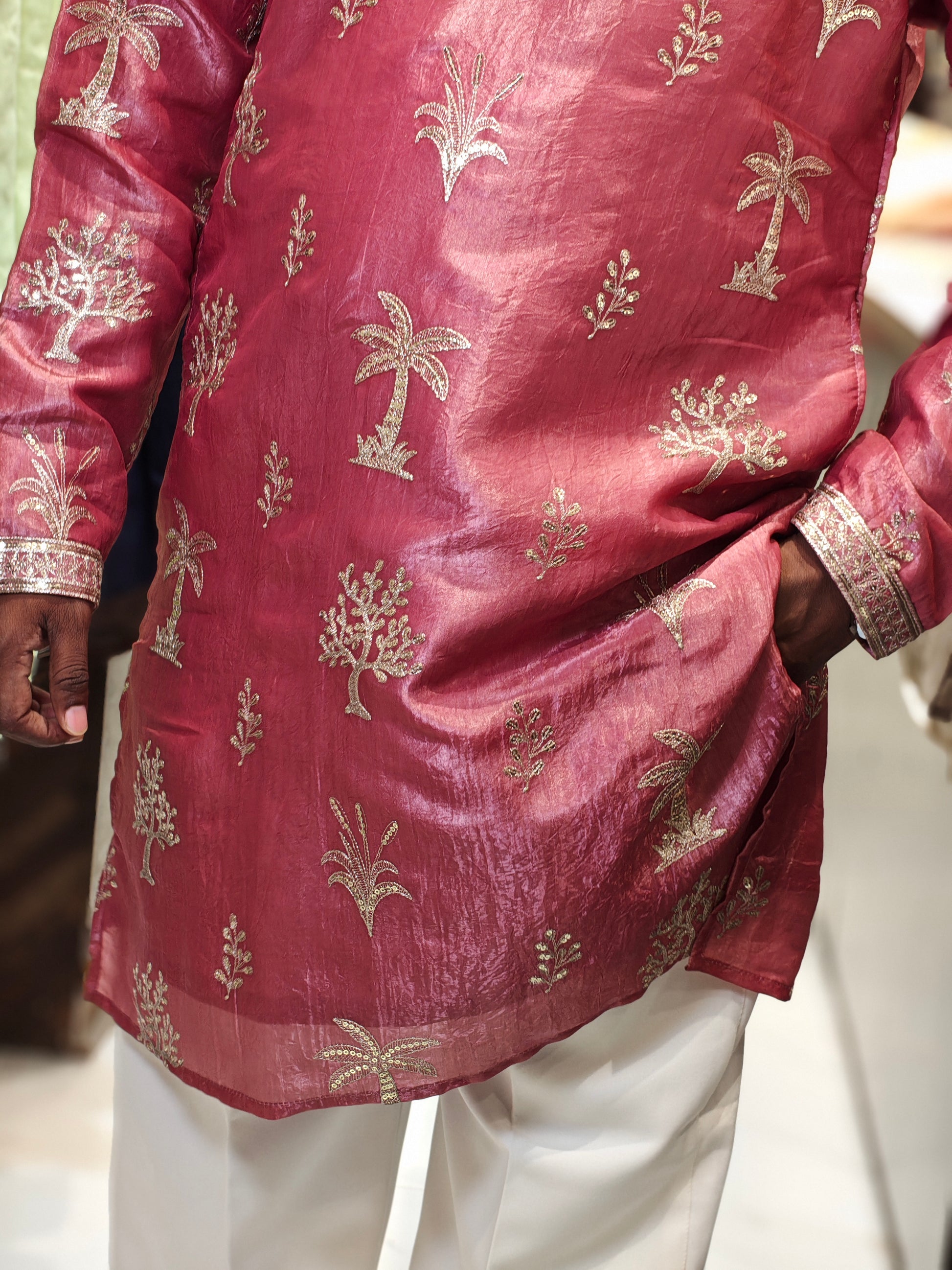 Premium Tissue Embroidered Knee-Length Kurta