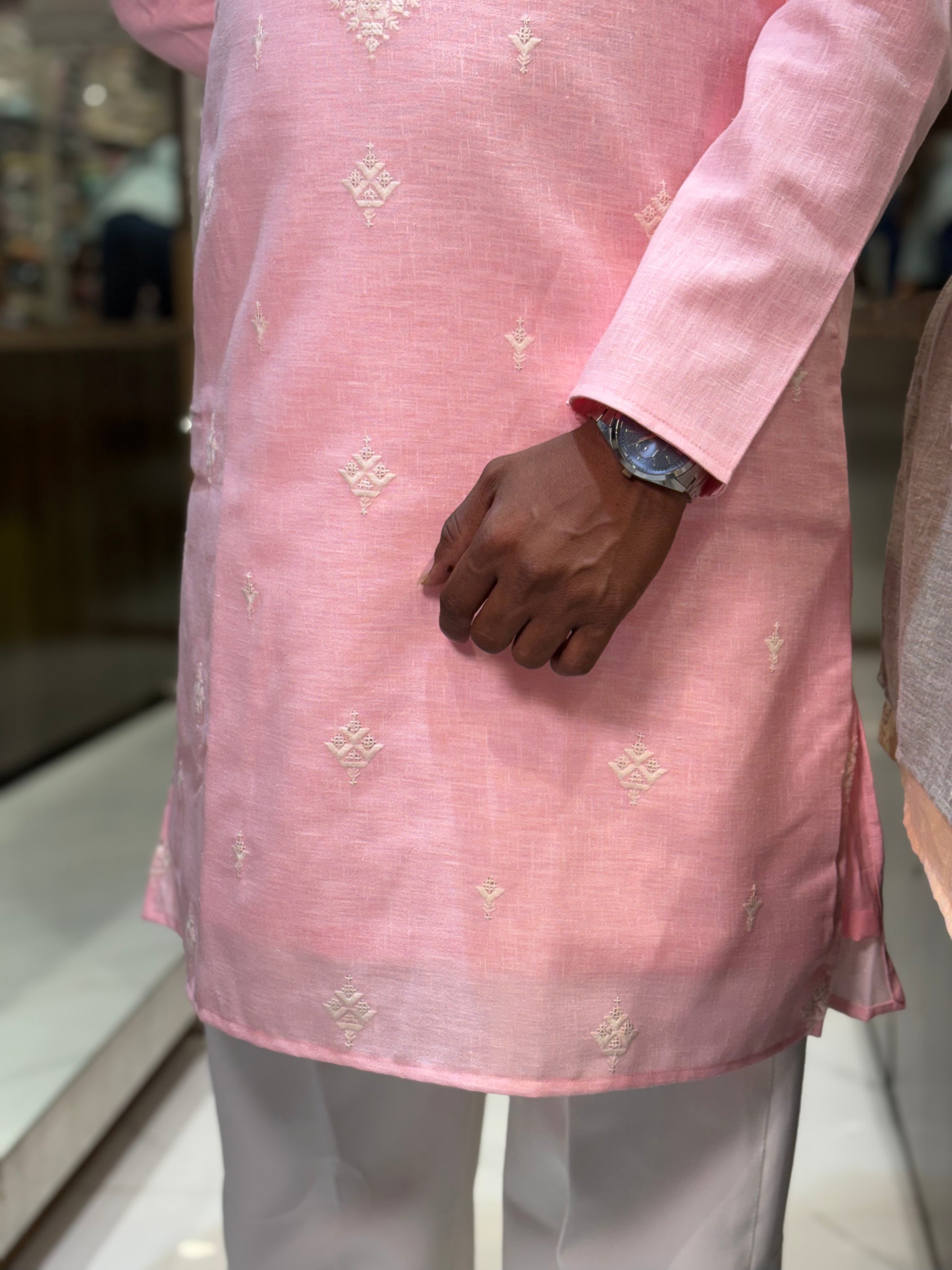 Premium Cotton Embroidered Textured Knee-Length Kurta