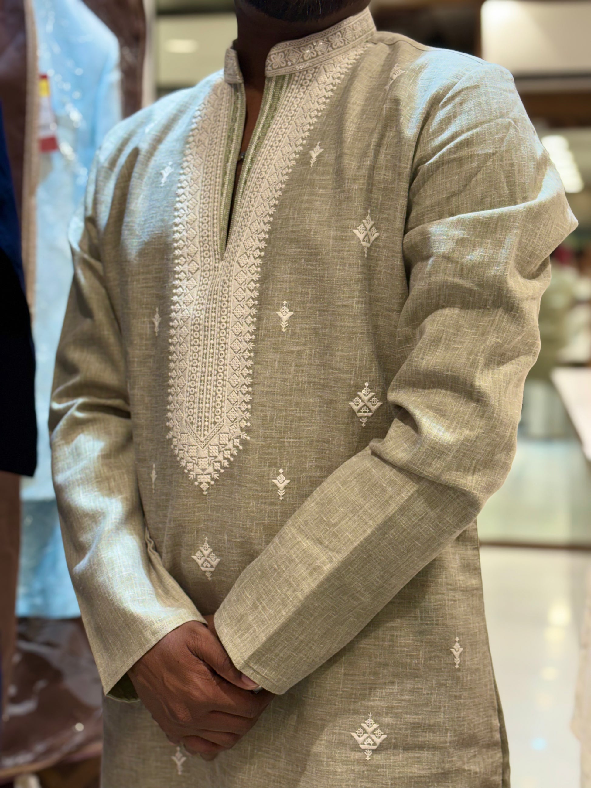 Premium Cotton Embroidered Textured Knee-Length Kurta
