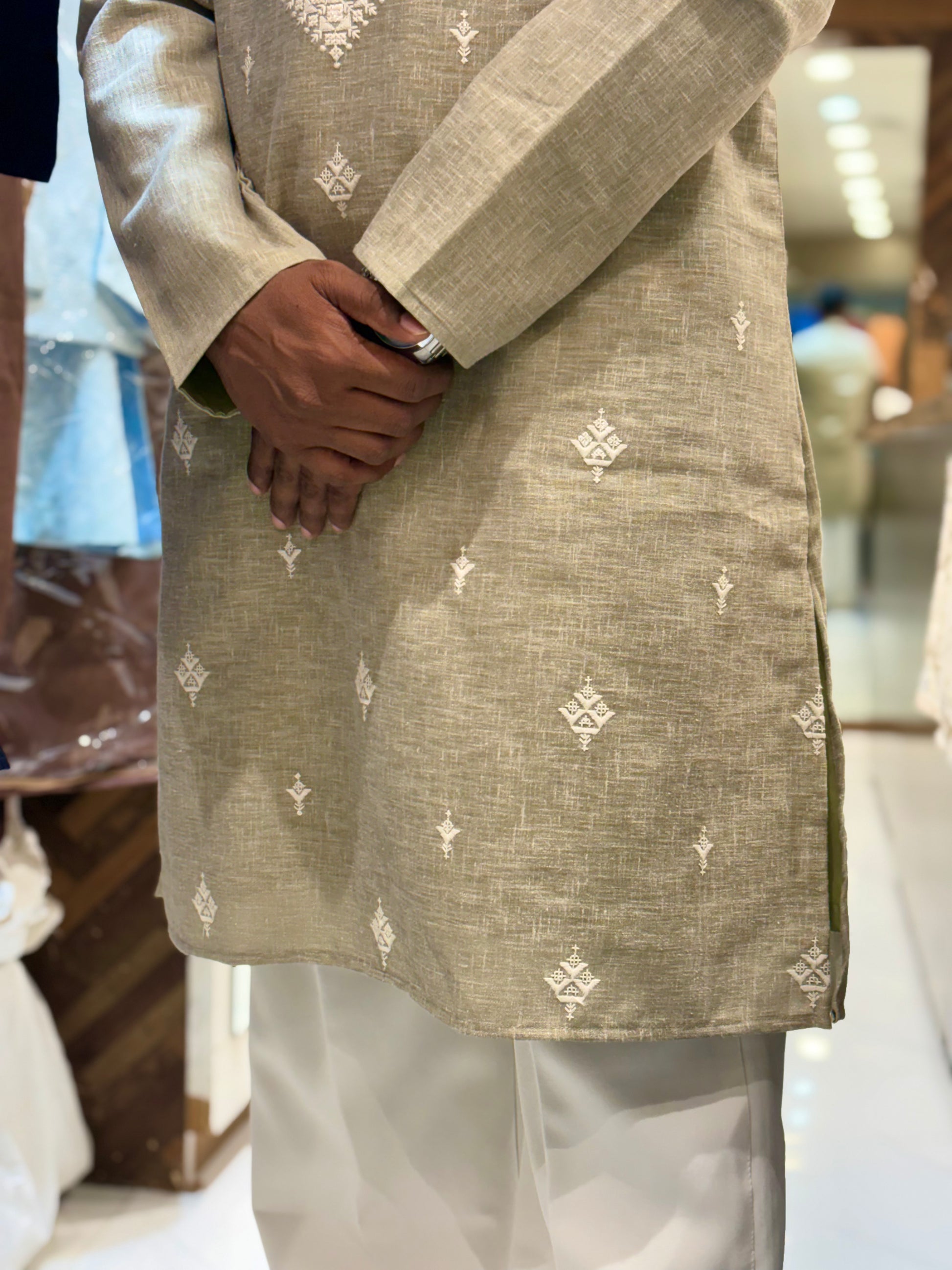 Premium Cotton Embroidered Textured Knee-Length Kurta