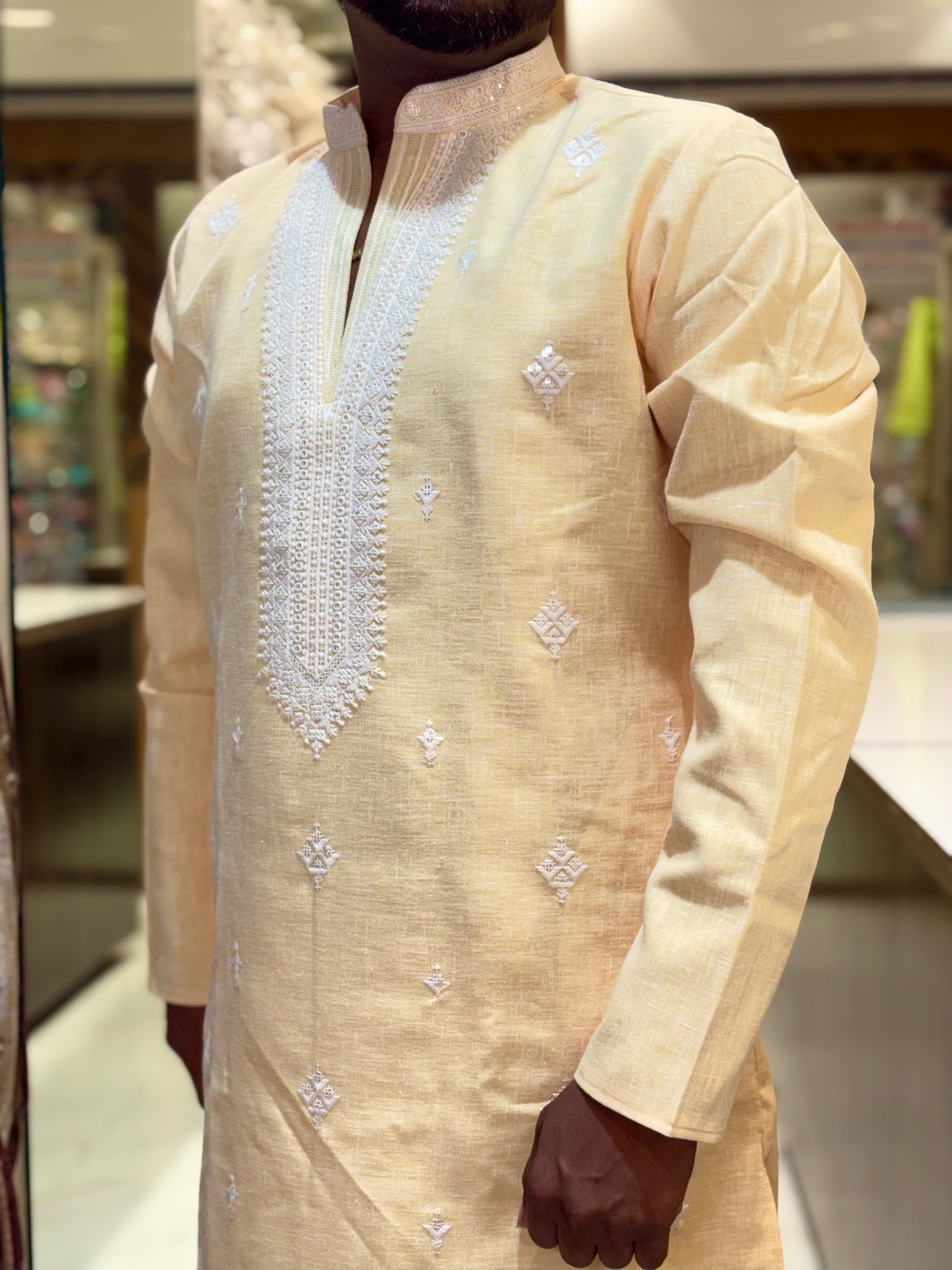 Premium Cotton Embroidered Textured Knee-Length Kurta