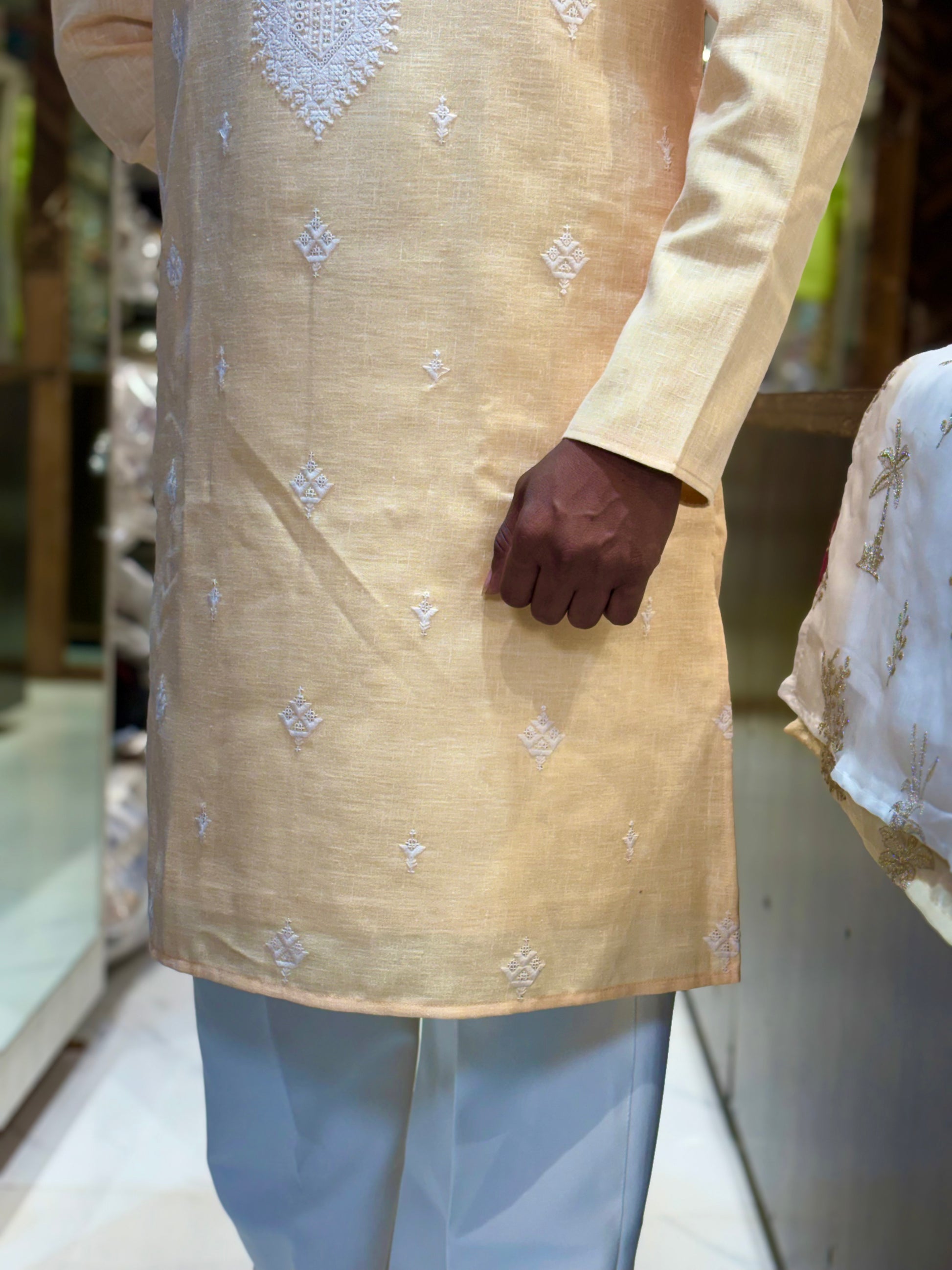 Premium Cotton Embroidered Textured Knee-Length Kurta