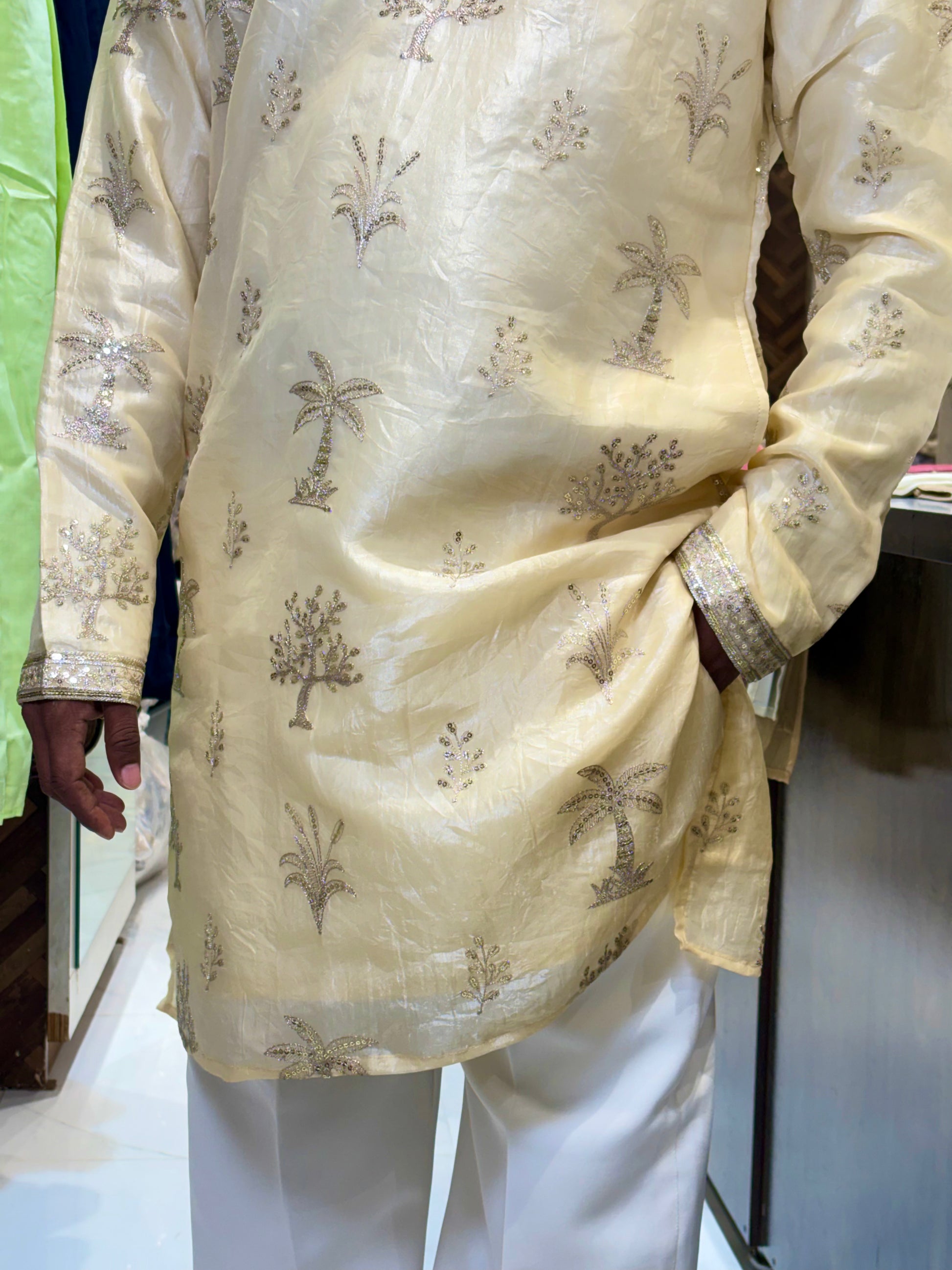Premium Tissue Embroidered Knee-Length Kurta