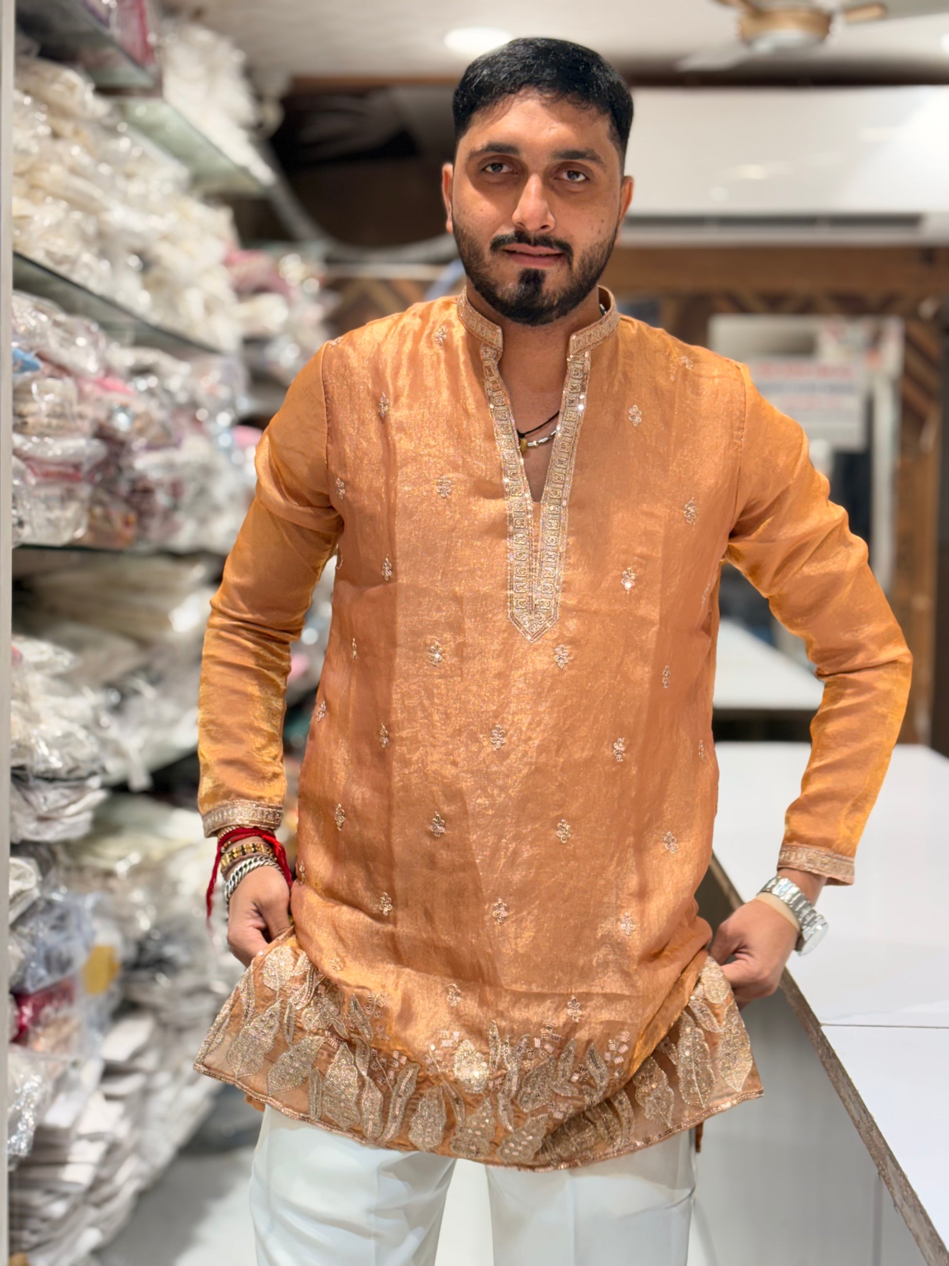 Premium Embroidered Silk Short Kurta for Men | Tulsiya