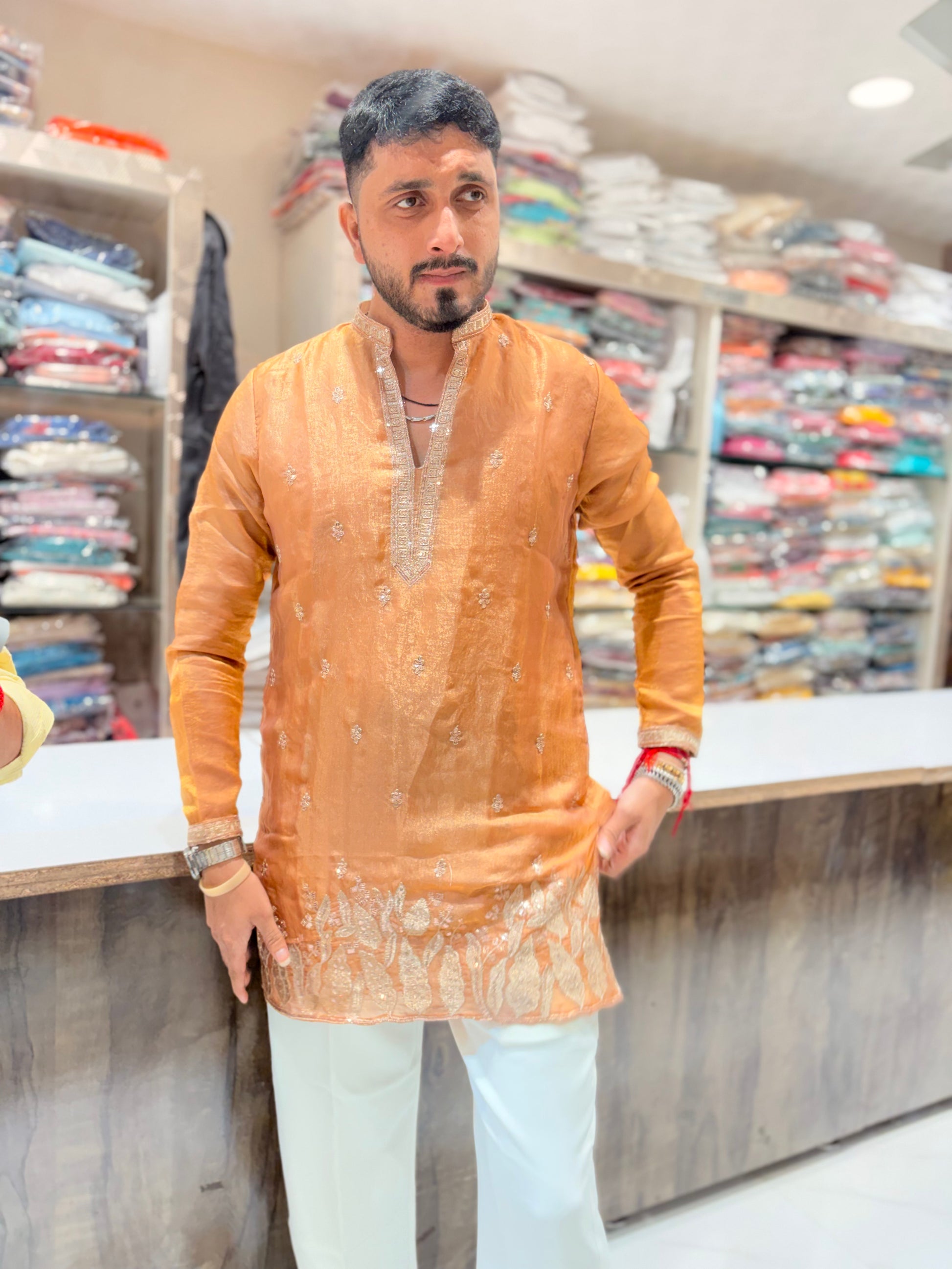 Premium Embroidered Silk Short Kurta for Men | Tulsiya