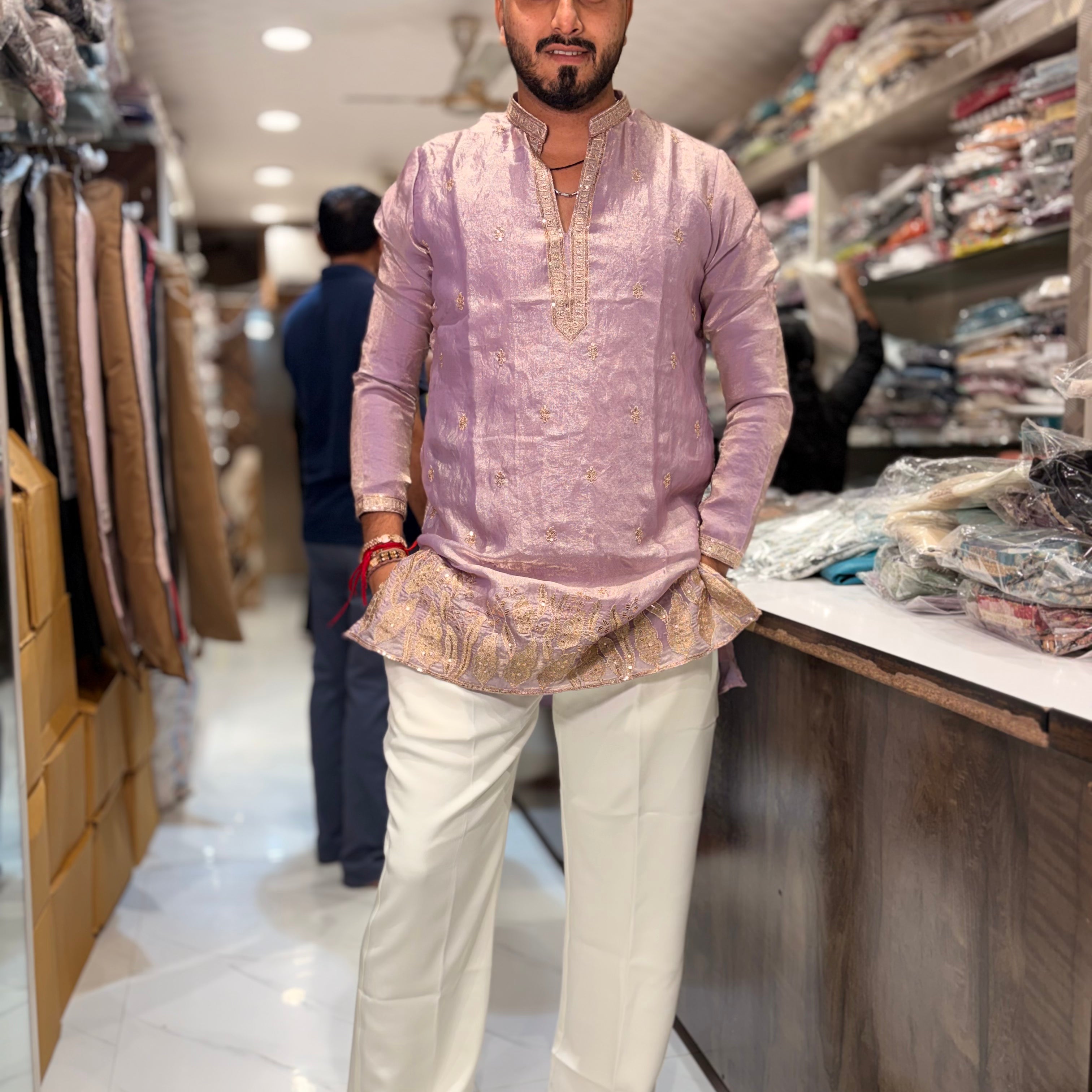 Premium Embroidered Silk Short Kurta for Men | Tulsiya