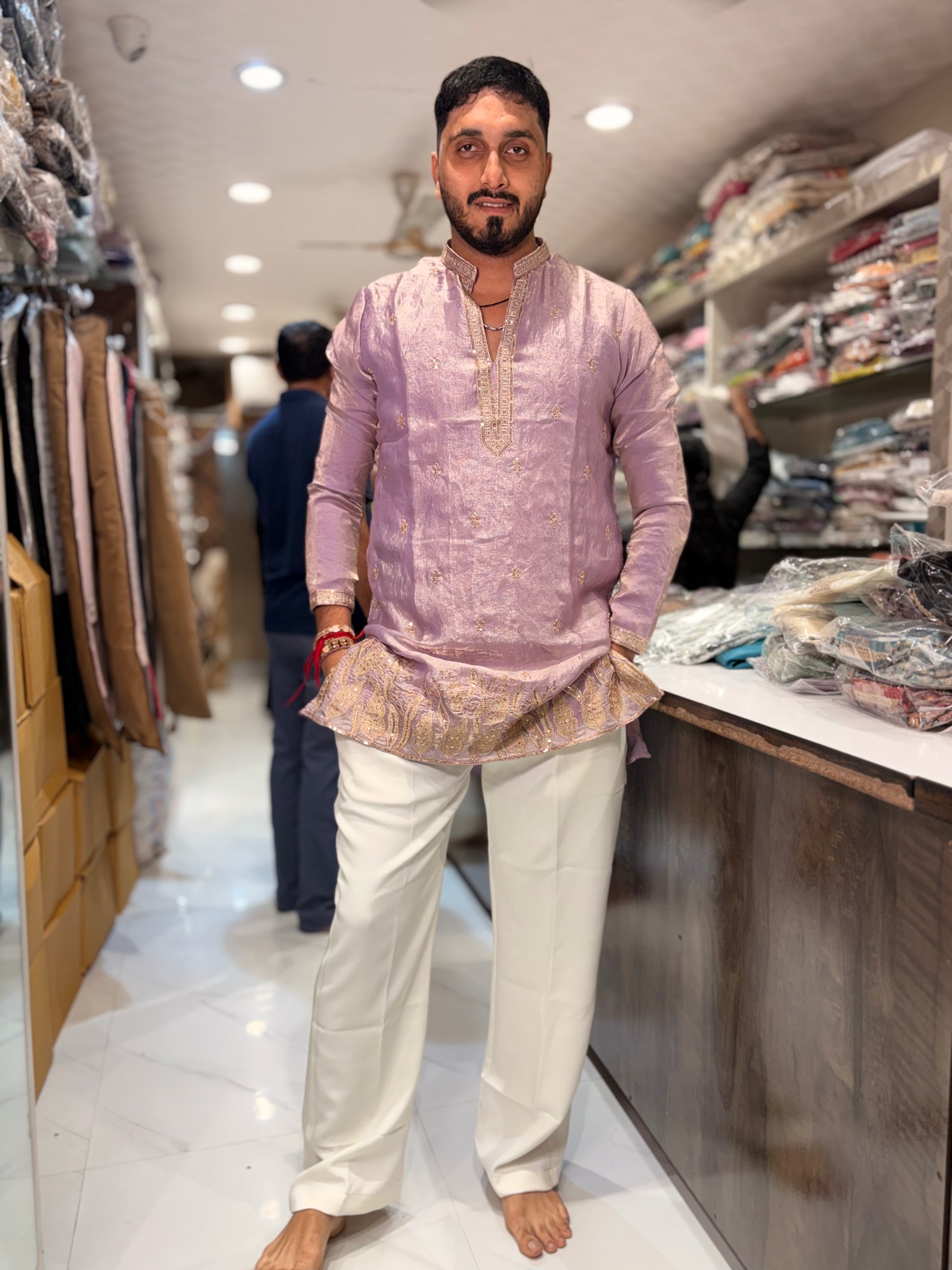Premium Embroidered Silk Short Kurta for Men | Tulsiya