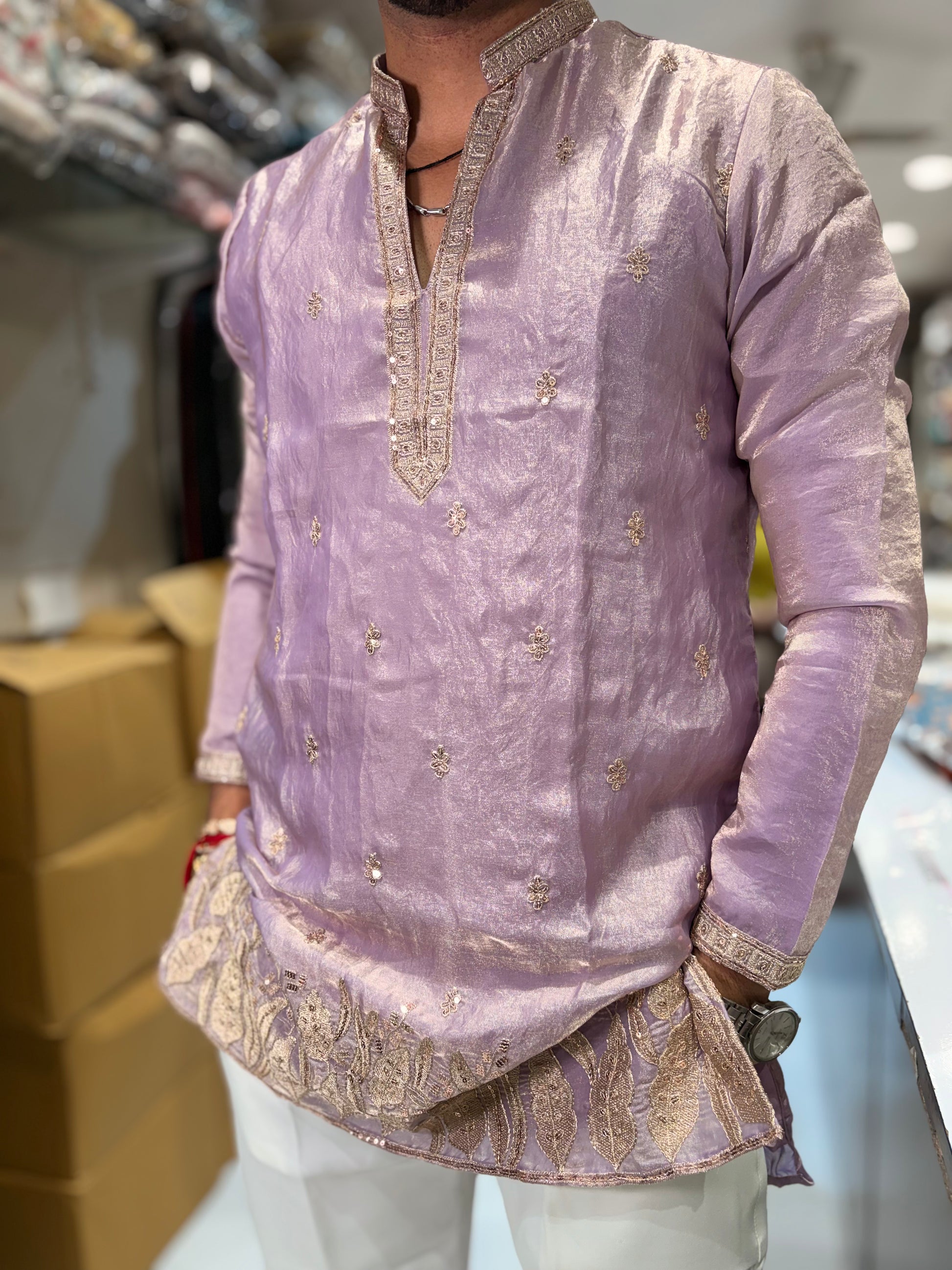 Premium Embroidered Silk Short Kurta for Men | Tulsiya