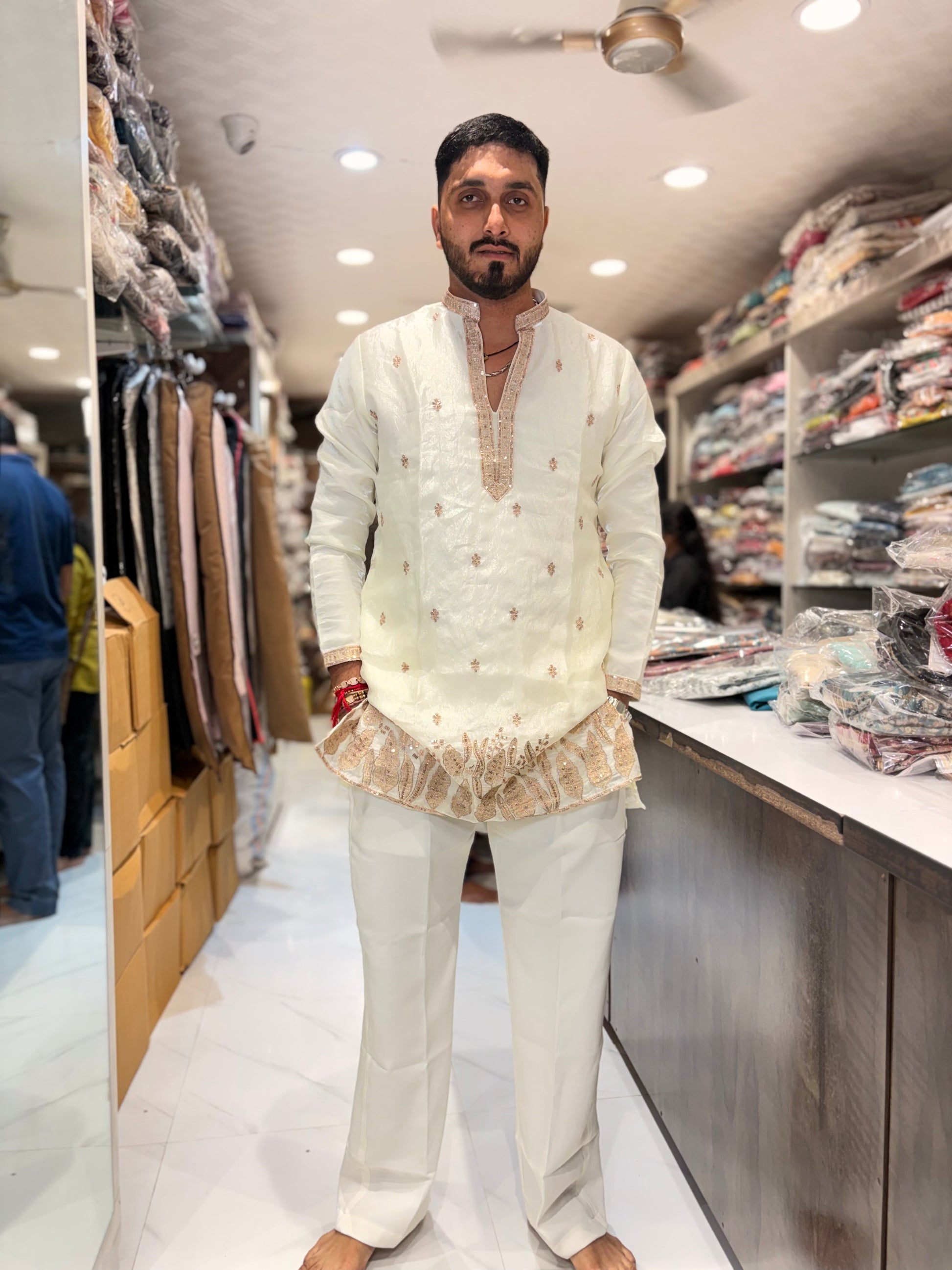Premium Embroidered Silk Short Kurta for Men | Tulsiya