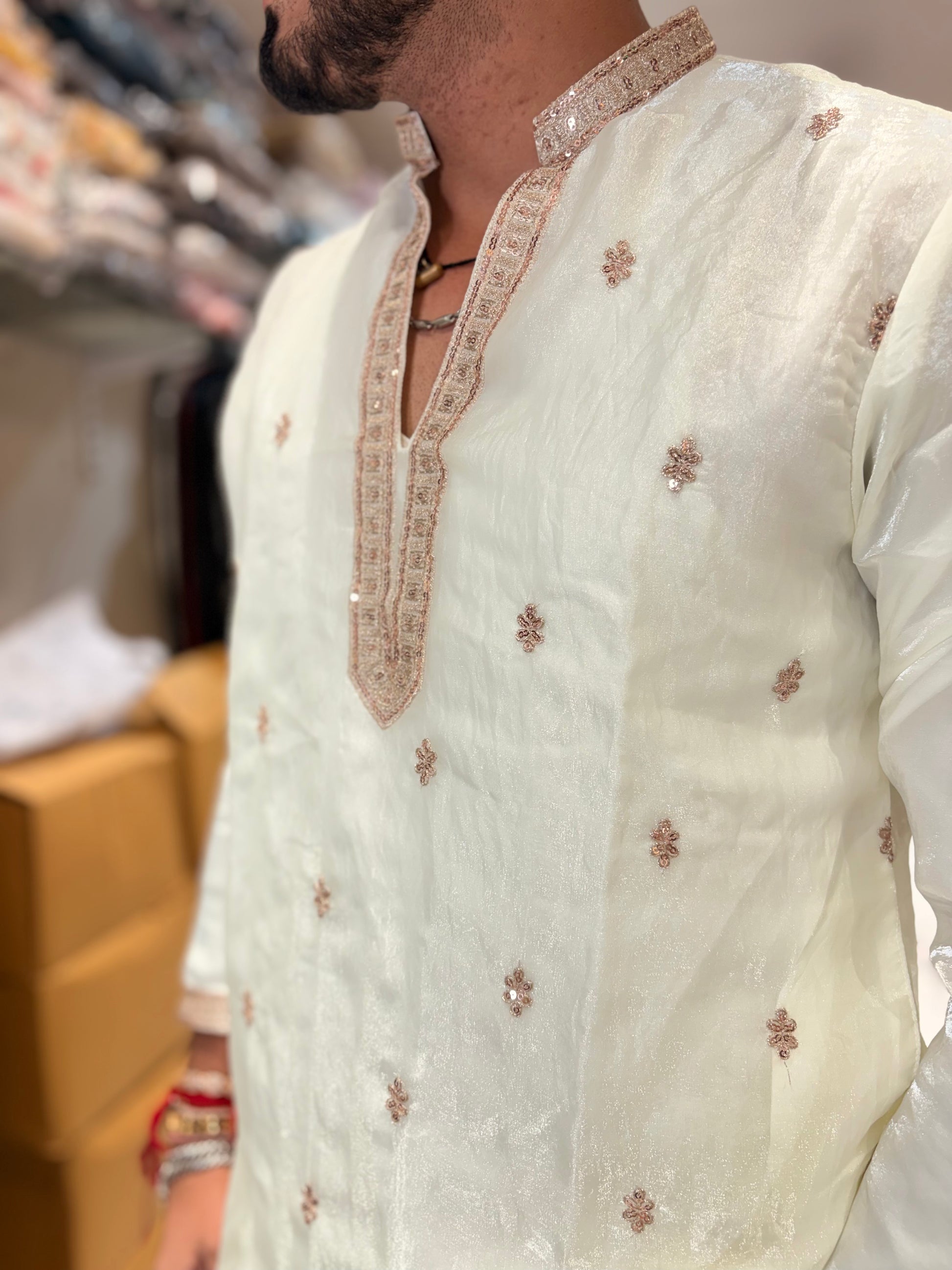Premium Embroidered Silk Short Kurta for Men | Tulsiya
