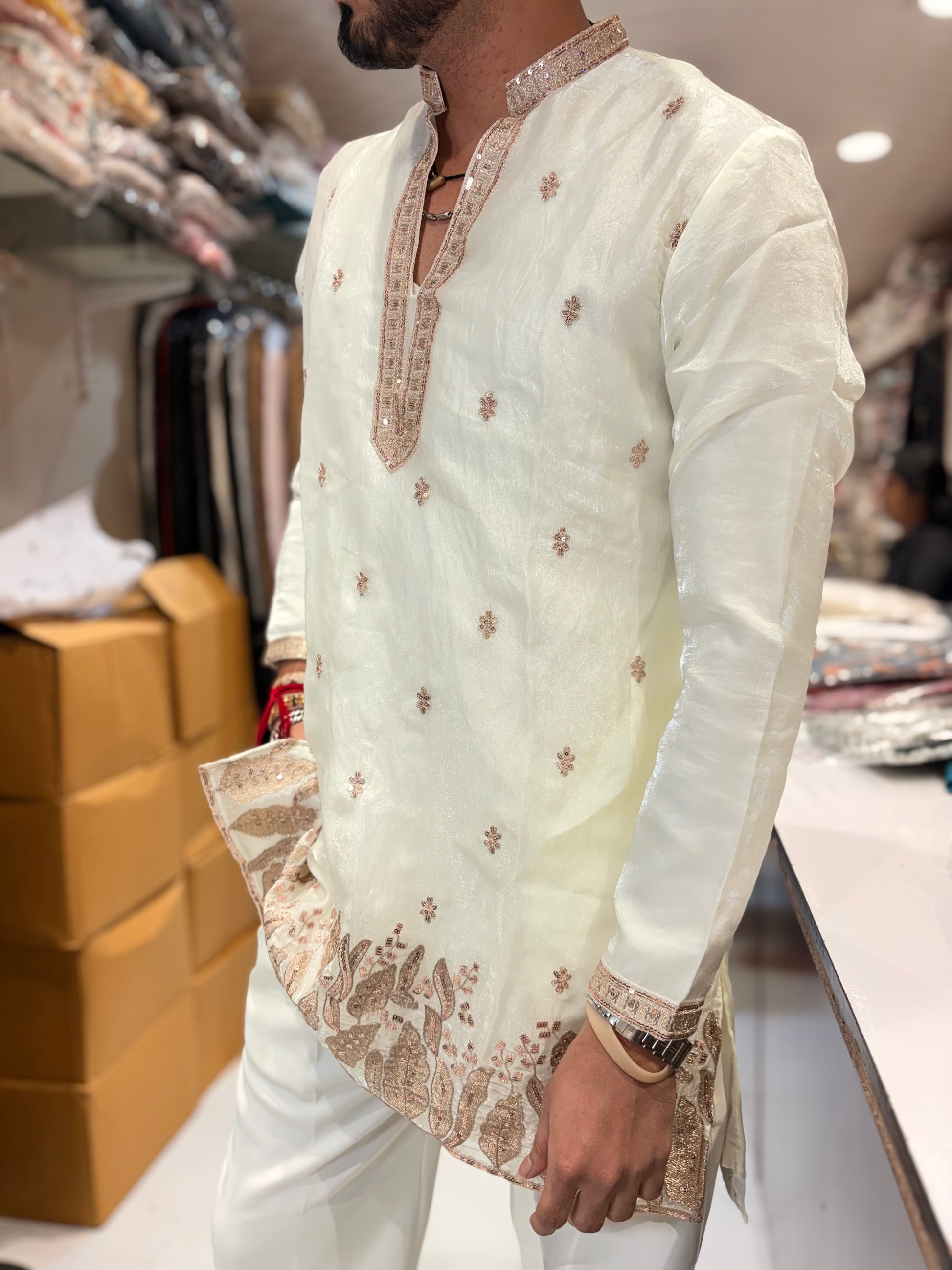 Premium Embroidered Silk Short Kurta for Men | Tulsiya