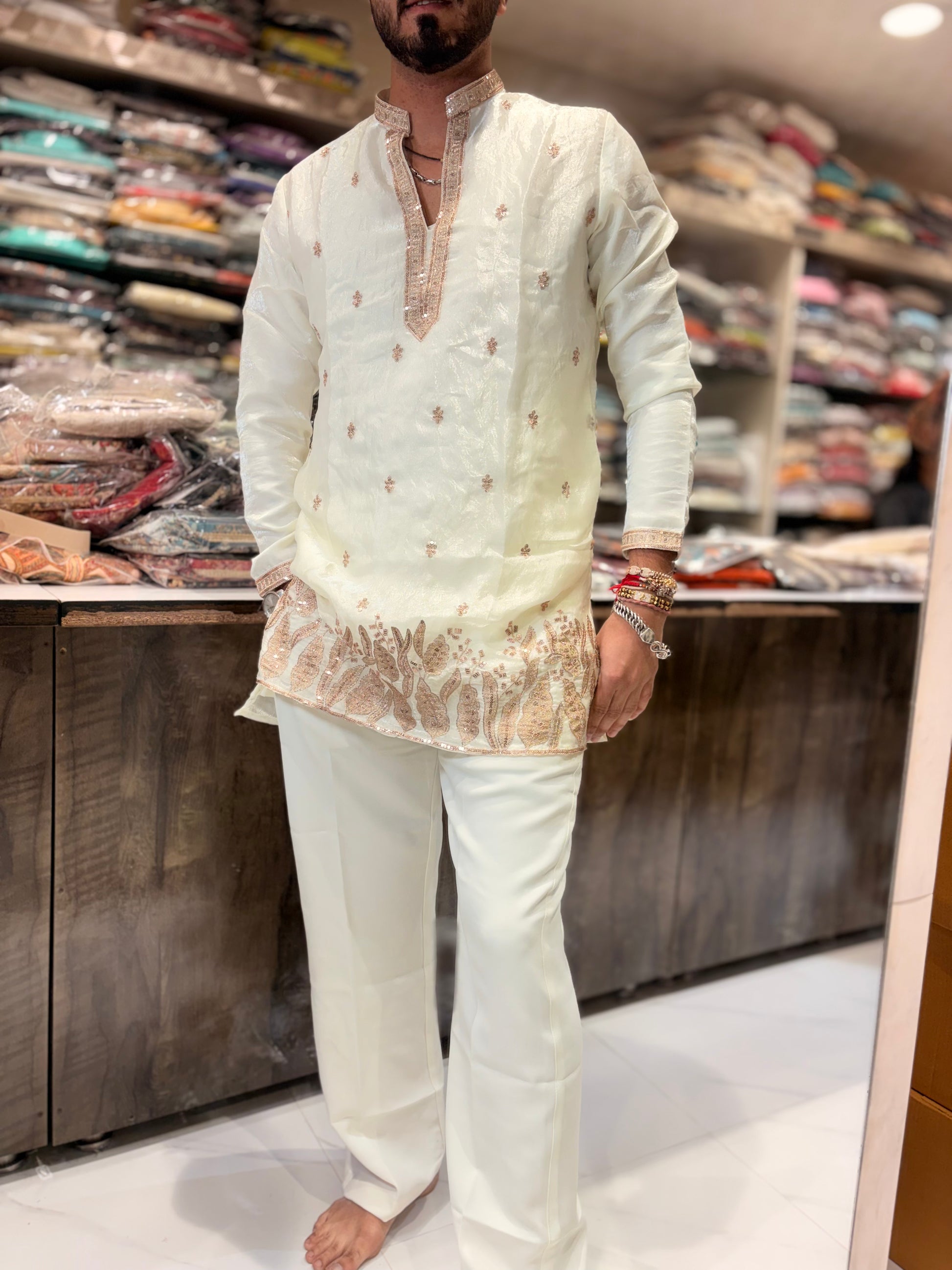Premium Embroidered Silk Short Kurta for Men | Tulsiya
