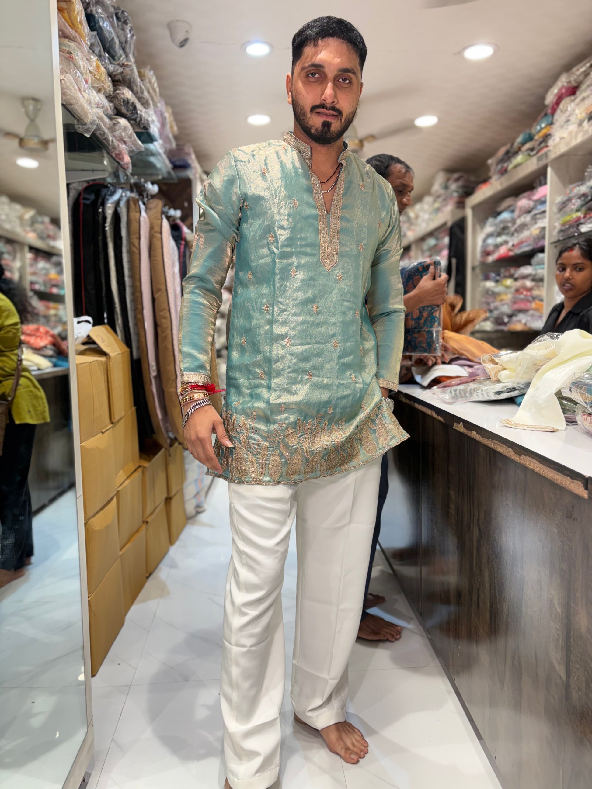 Premium Embroidered Silk Short Kurta for Men | Tulsiya