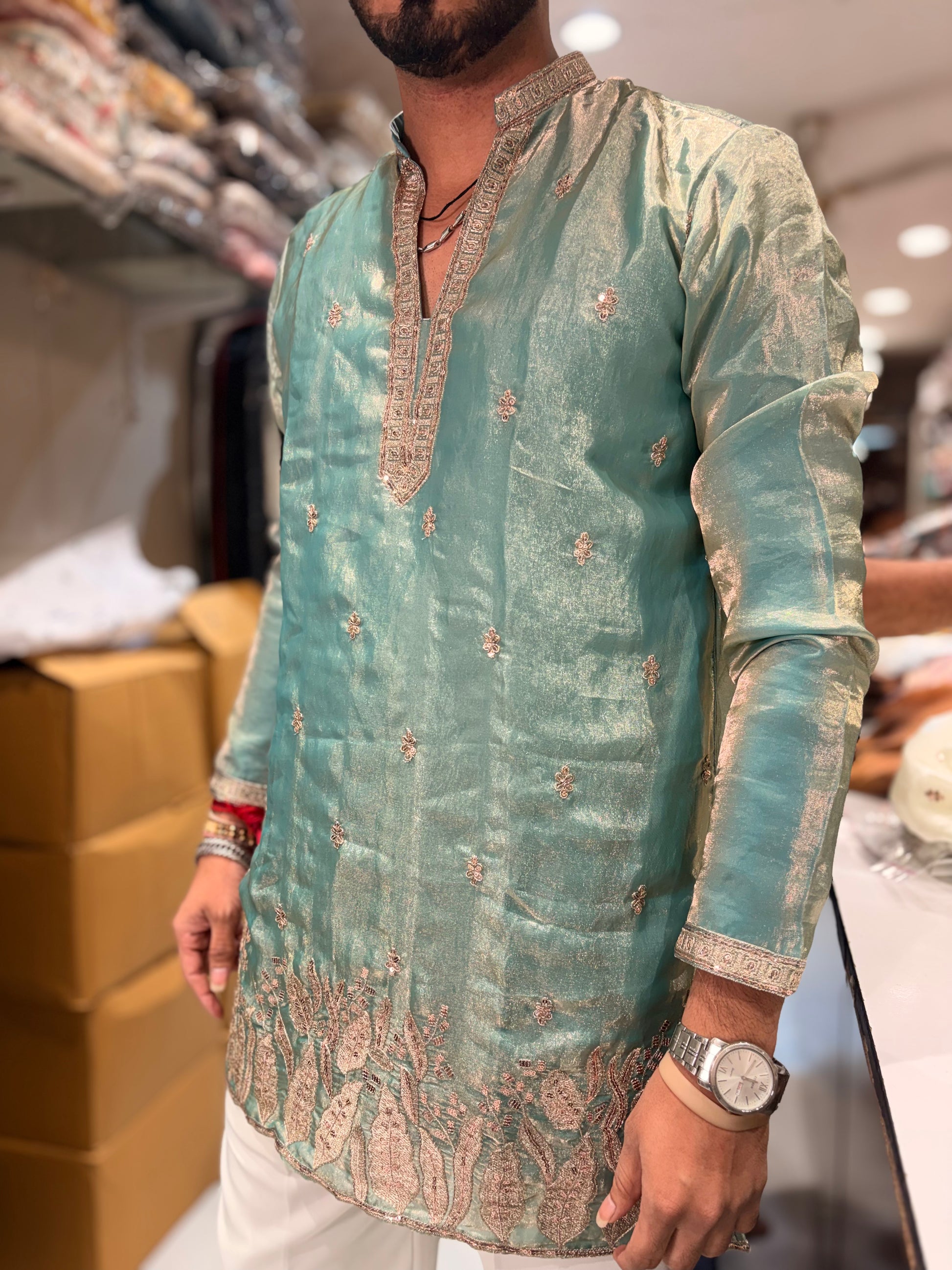 Premium Embroidered Silk Short Kurta for Men | Tulsiya