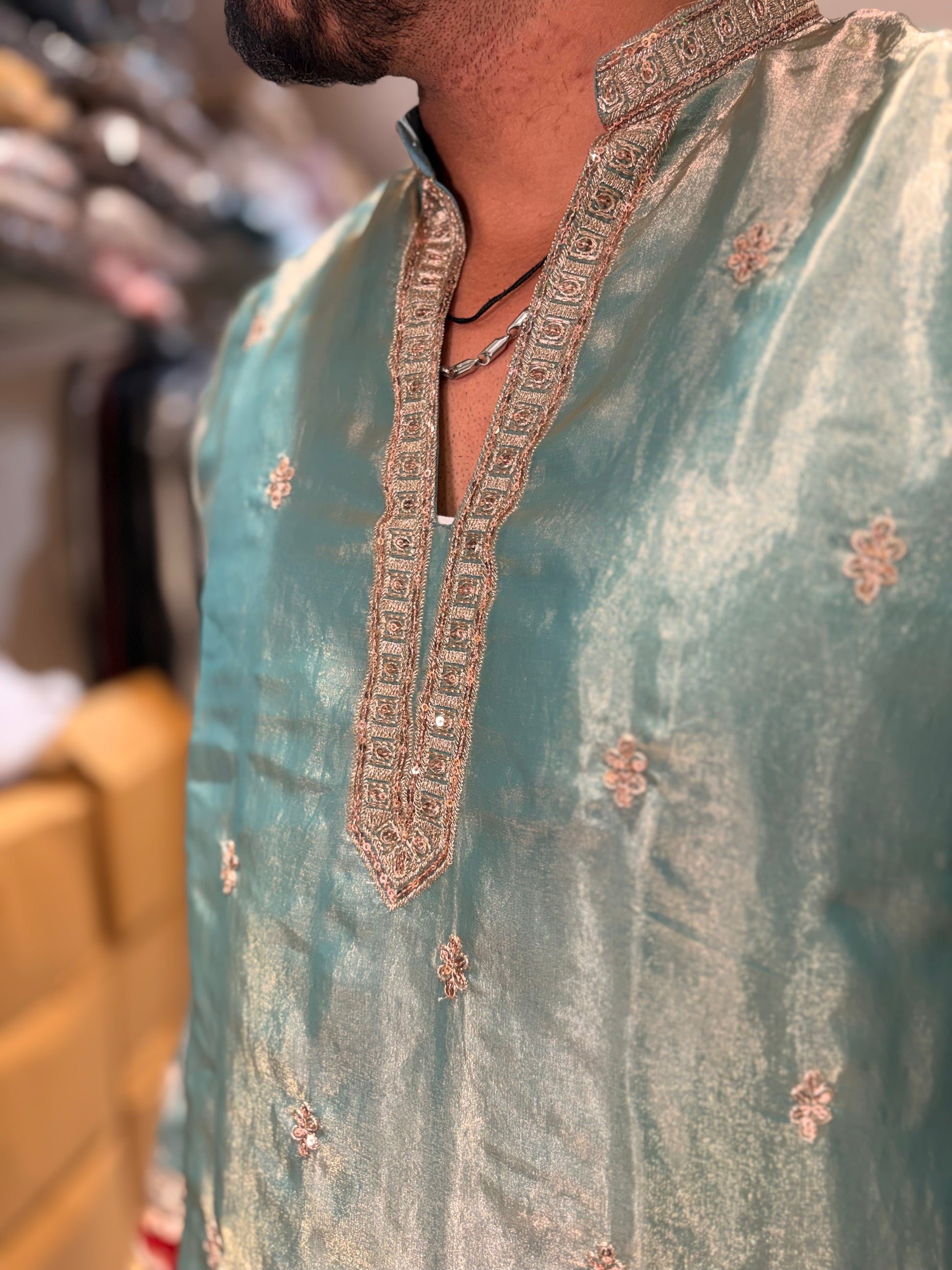 Premium Embroidered Silk Short Kurta for Men | Tulsiya