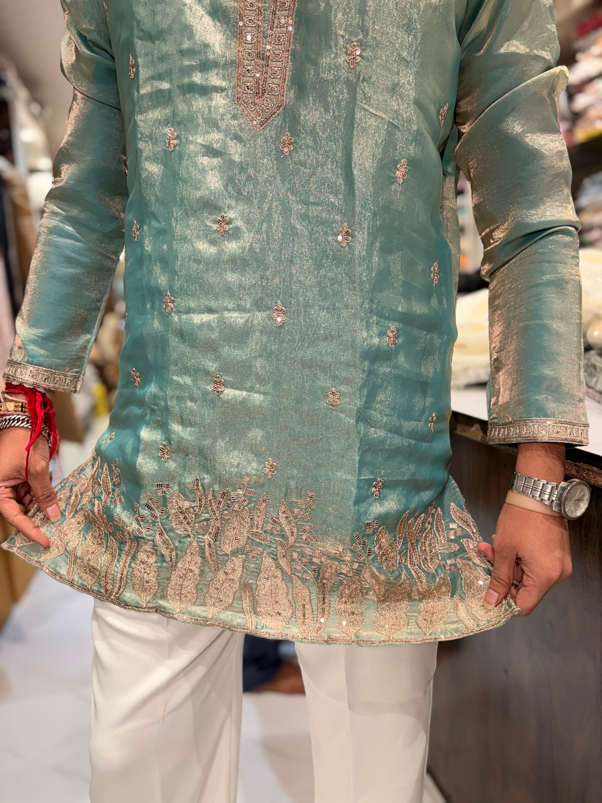 Premium Embroidered Silk Short Kurta for Men | Tulsiya