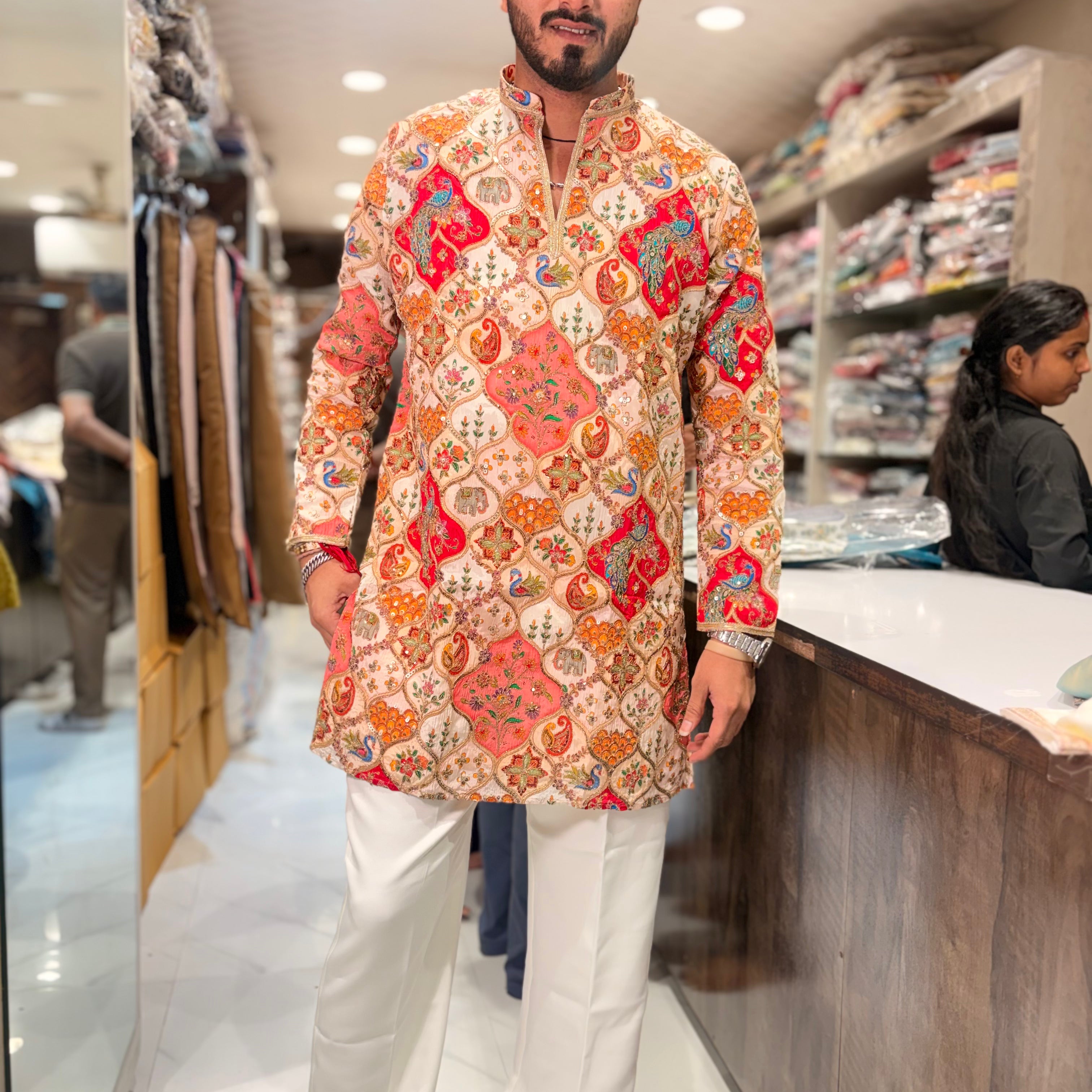 Premium Multicolour Embroidered Silk Kurta for Men | Designer Festive Ethnic Wear