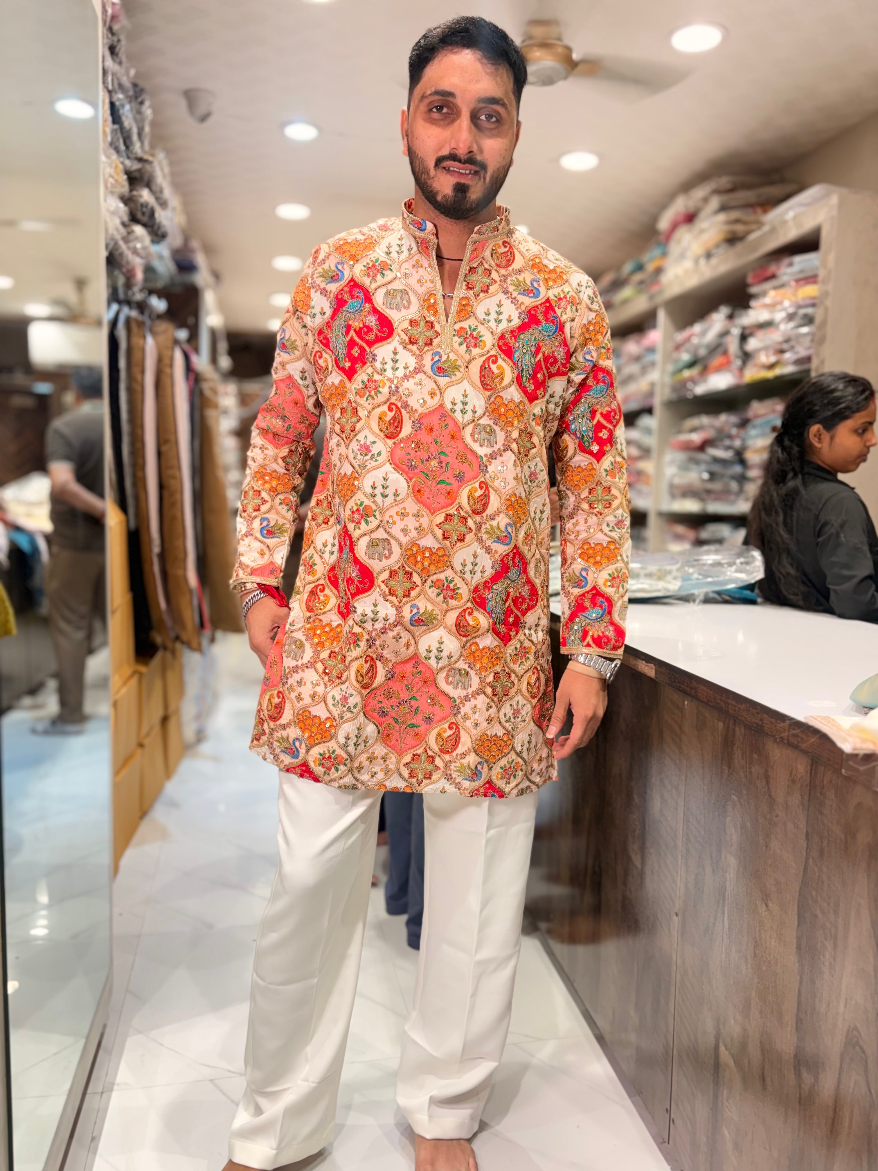 Premium Multicolour Embroidered Silk Kurta for Men | Designer Festive Ethnic Wear