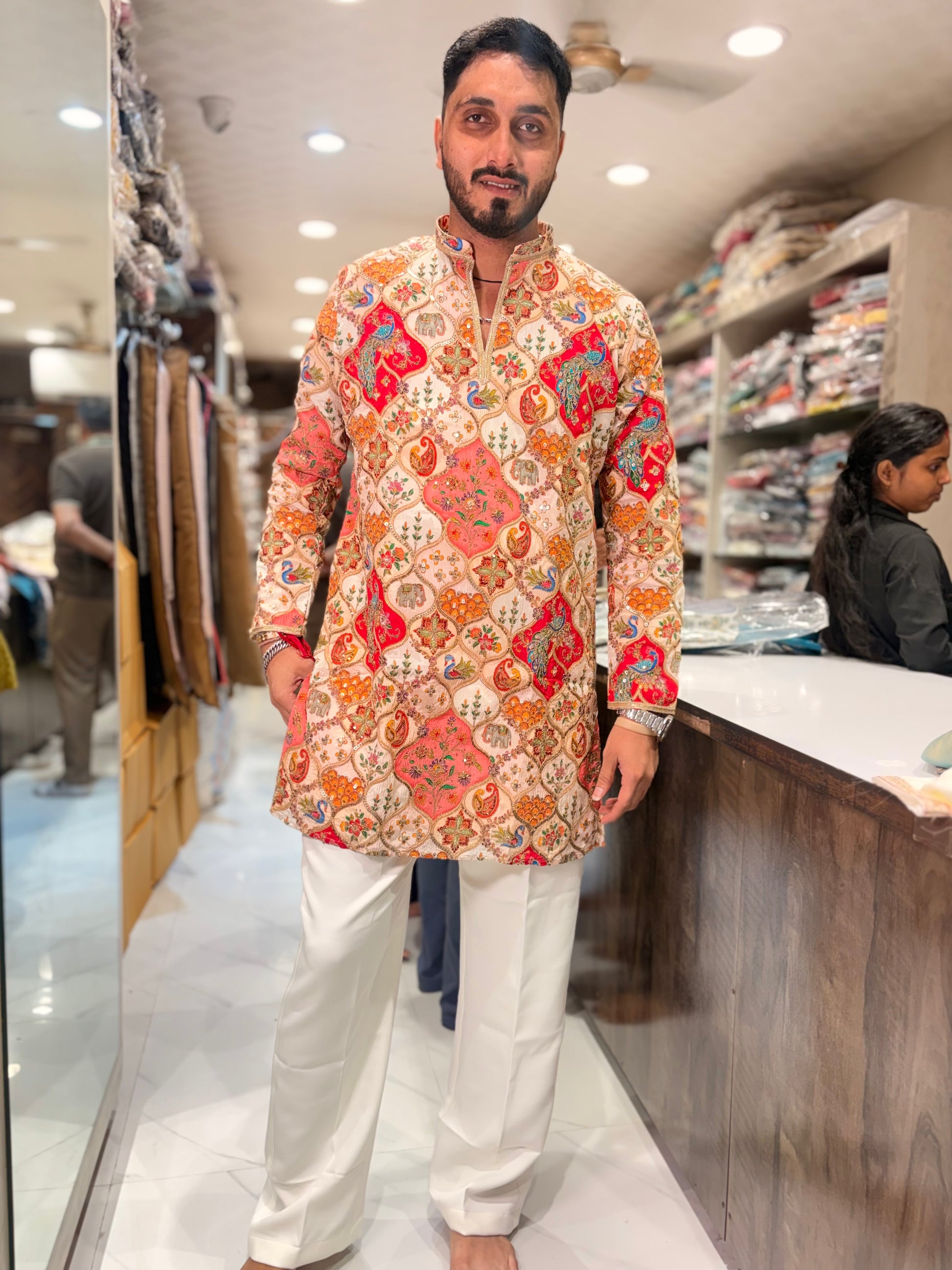 Premium Multicolour Embroidered Silk Kurta for Men | Designer Festive Ethnic Wear