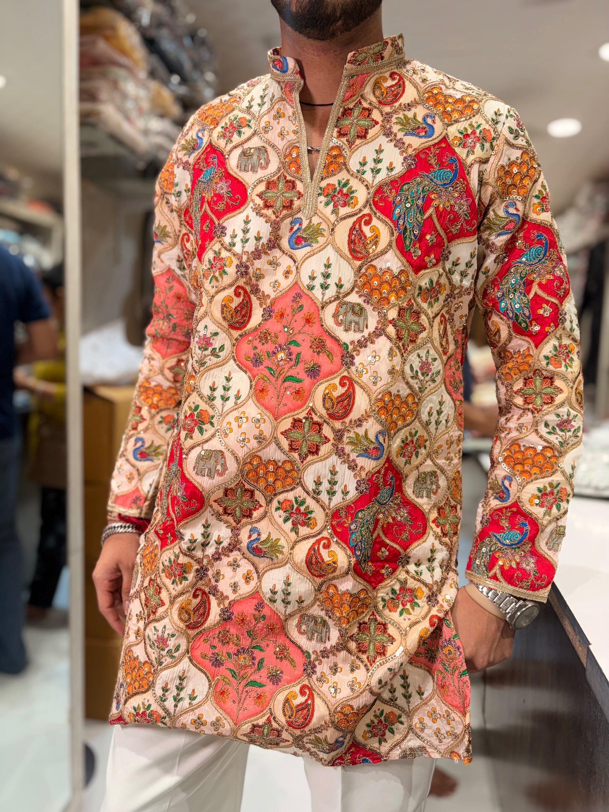 Premium Multicolour Embroidered Silk Kurta for Men | Designer Festive Ethnic Wear