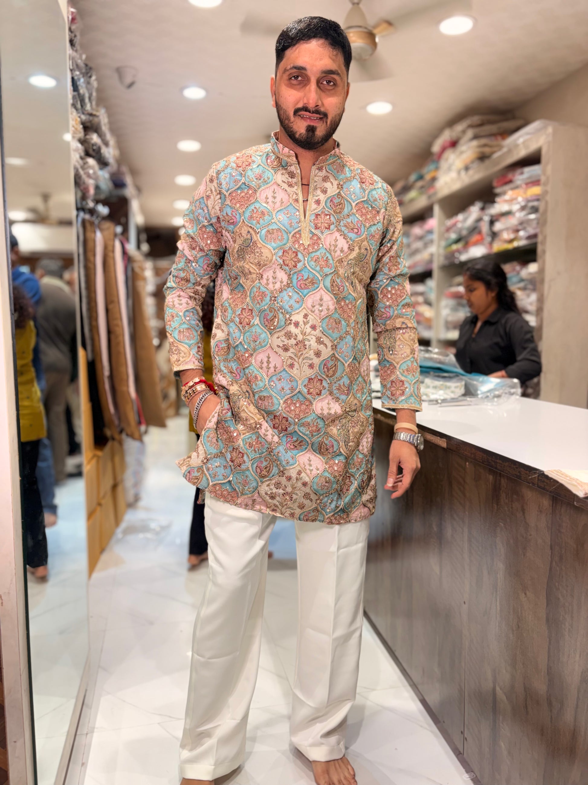 Premium Multicolour Embroidered Silk Kurta for Men | Designer Festive Ethnic Wear