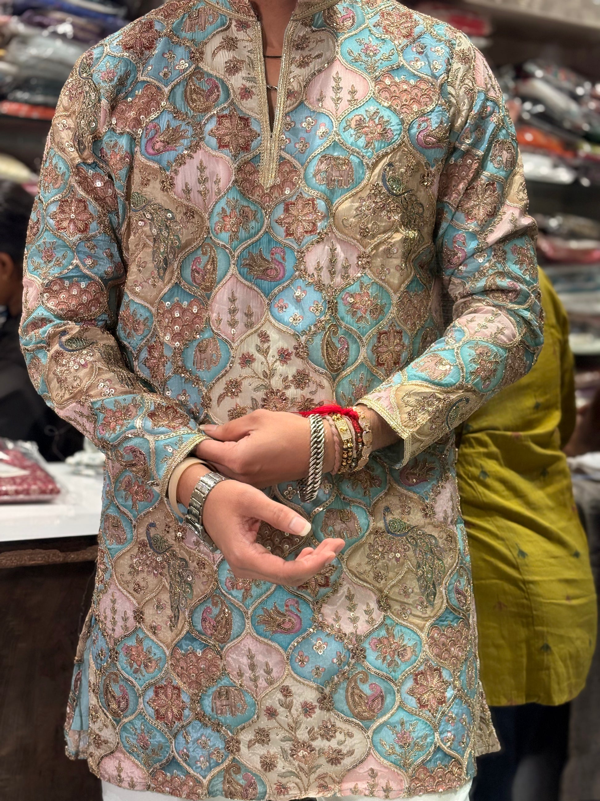 Premium Multicolour Embroidered Silk Kurta for Men | Designer Festive Ethnic Wear