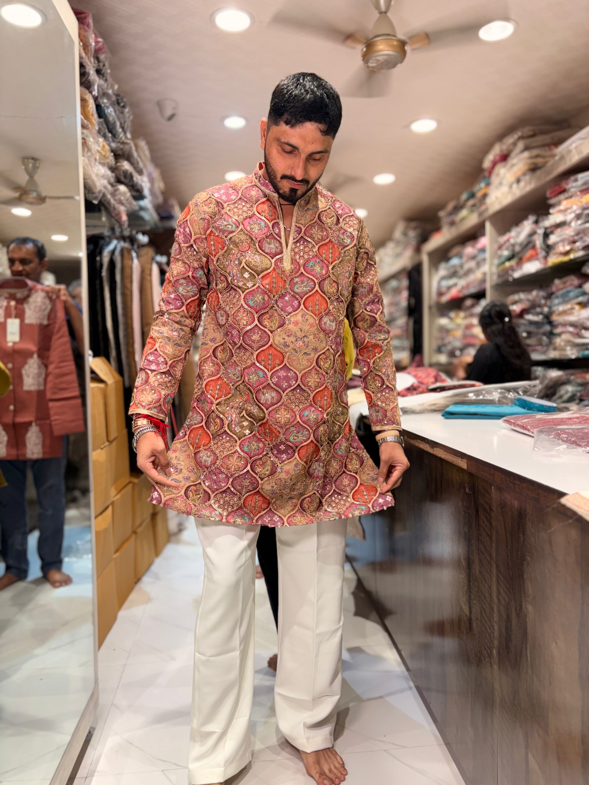 Premium Multicolour Embroidered Silk Kurta for Men | Designer Festive Ethnic Wear