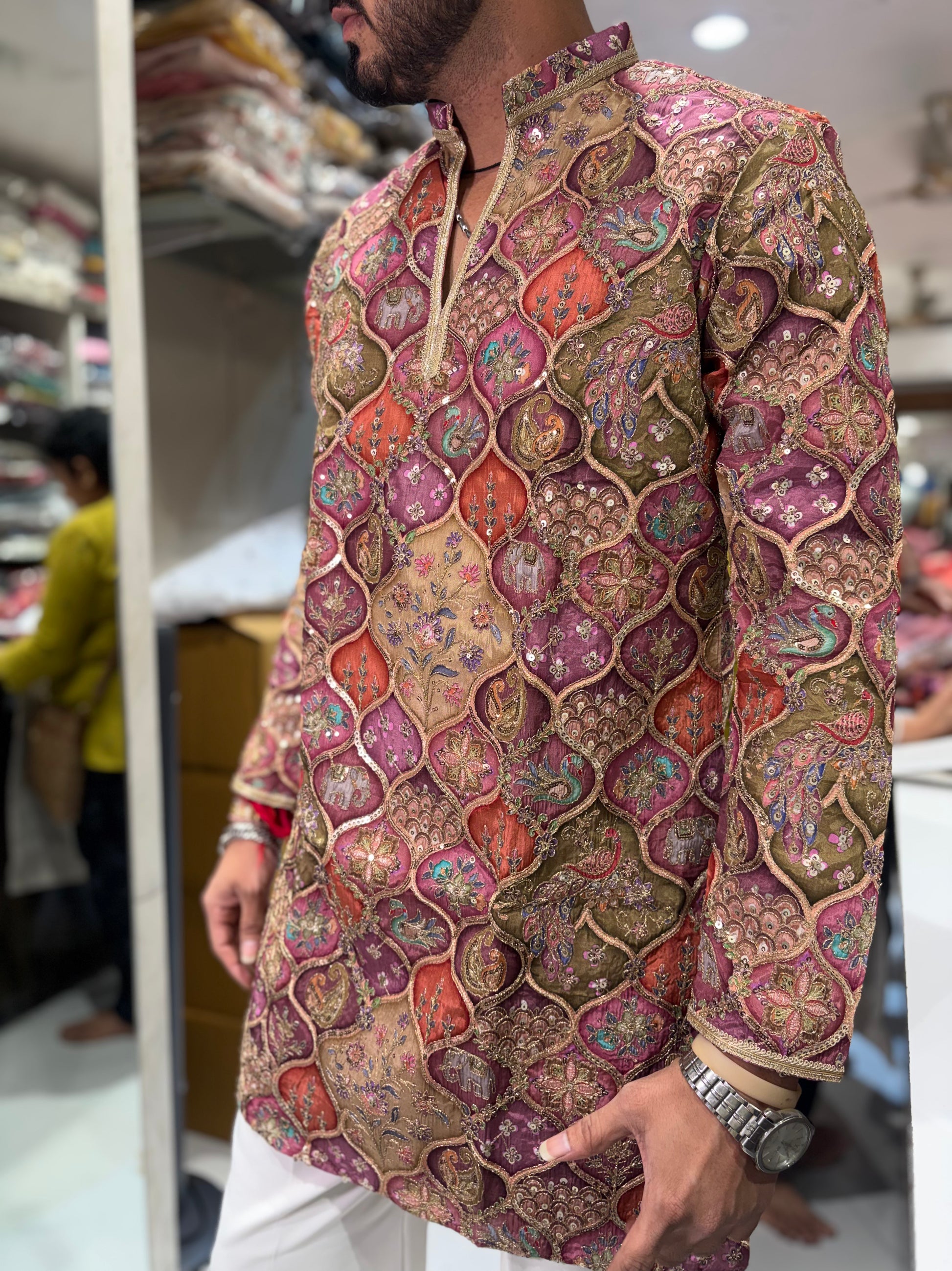 Premium Multicolour Embroidered Silk Kurta for Men | Designer Festive Ethnic Wear