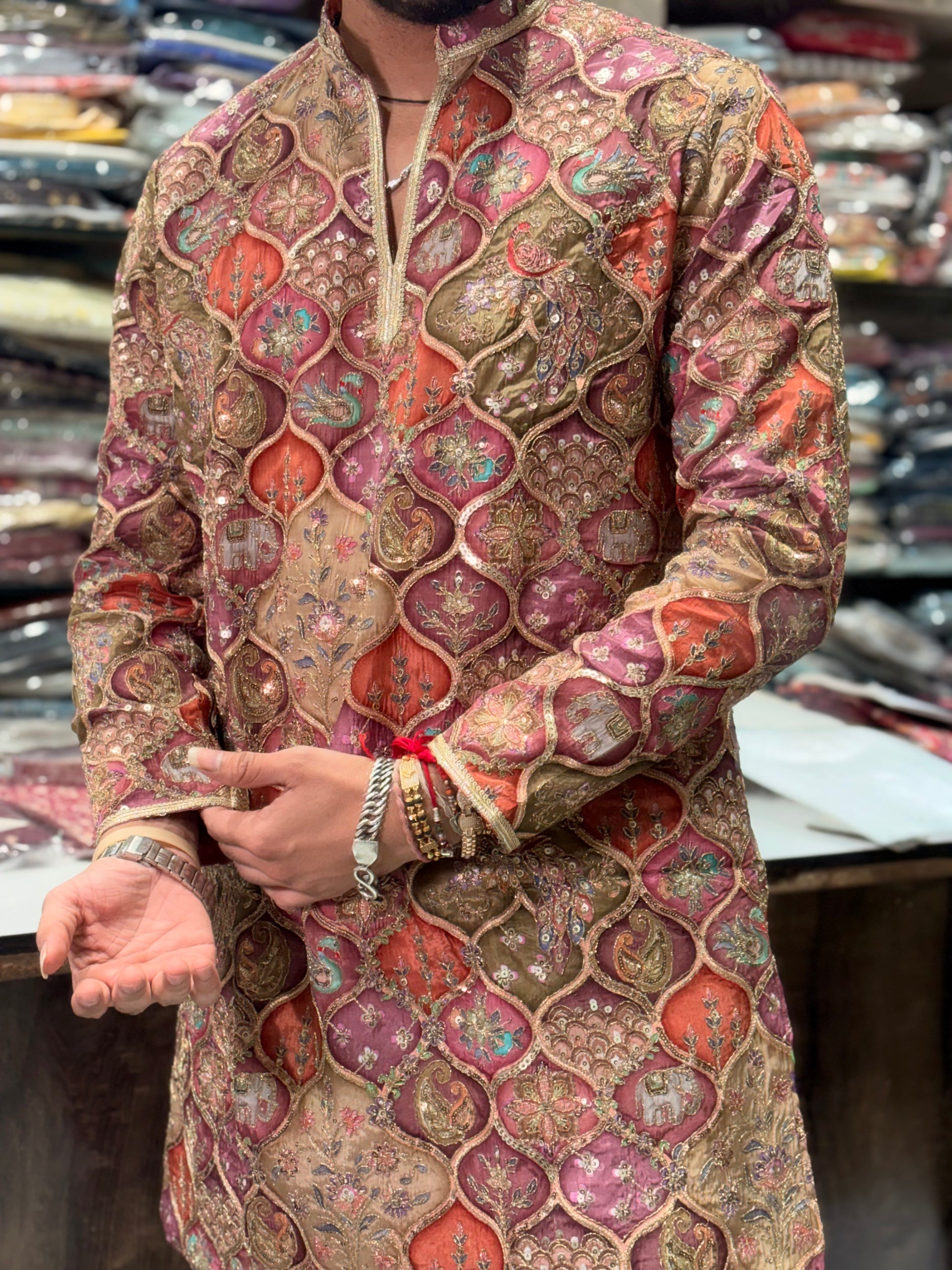 Premium Multicolour Embroidered Silk Kurta for Men | Designer Festive Ethnic Wear