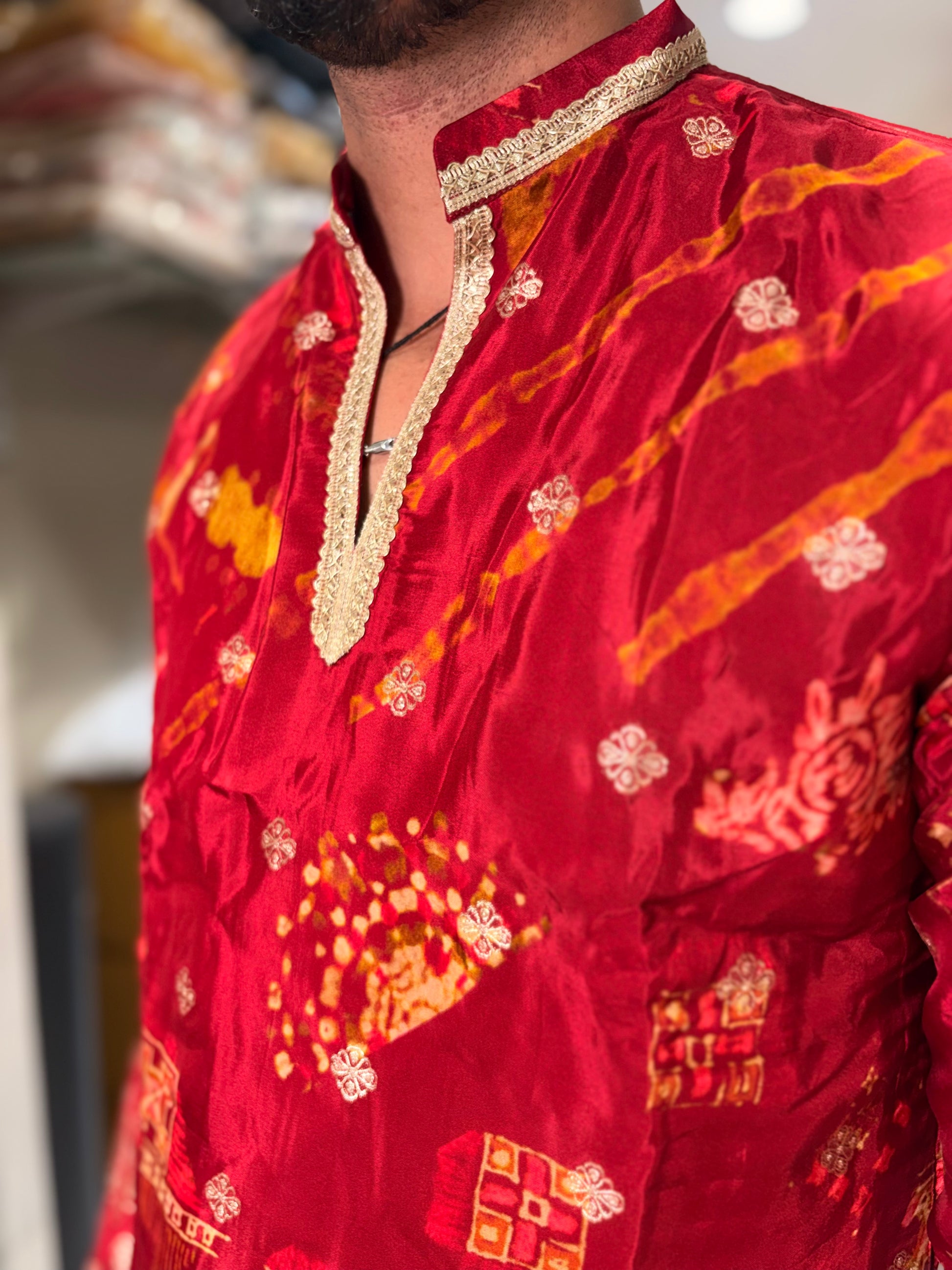 Premium Multicolour Printed & Embroidered Silk Kurta