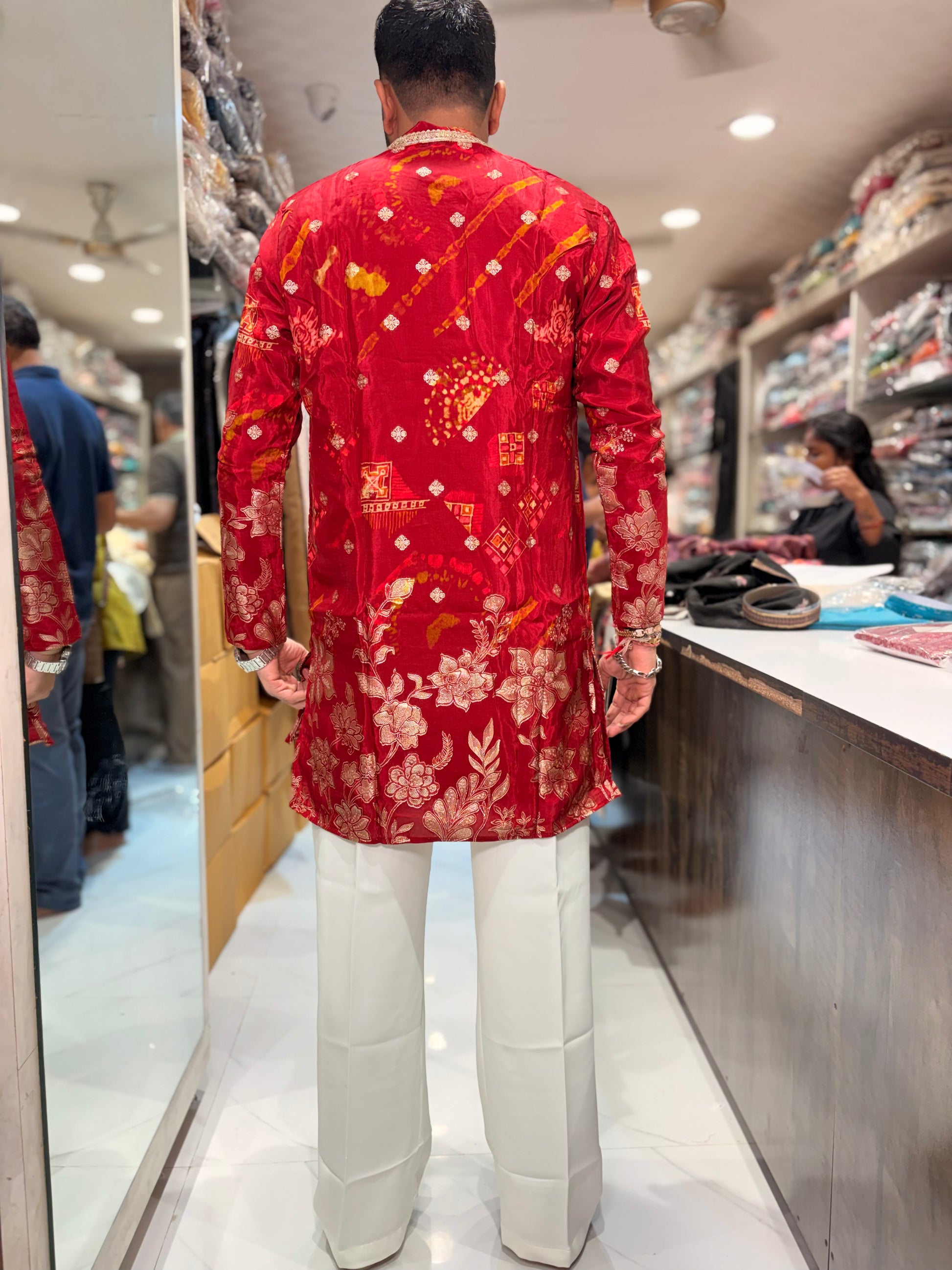 Premium Multicolour Printed & Embroidered Silk Kurta