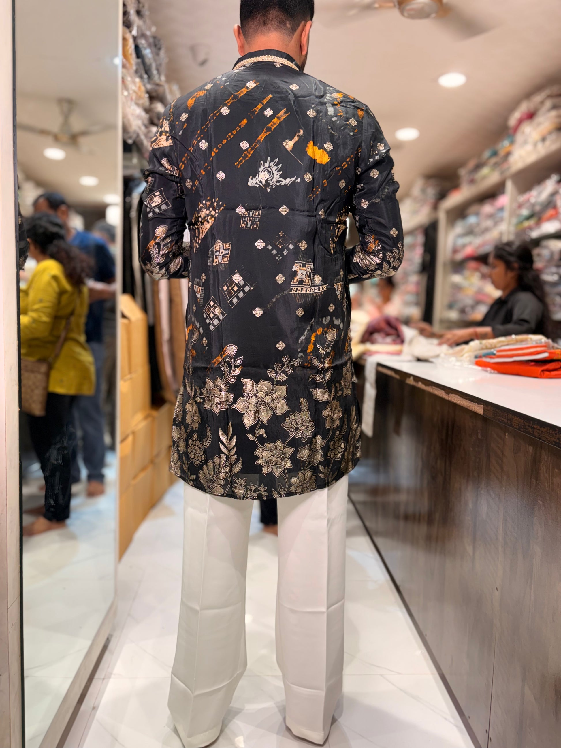 Premium Multicolour Printed & Embroidered Silk Kurta