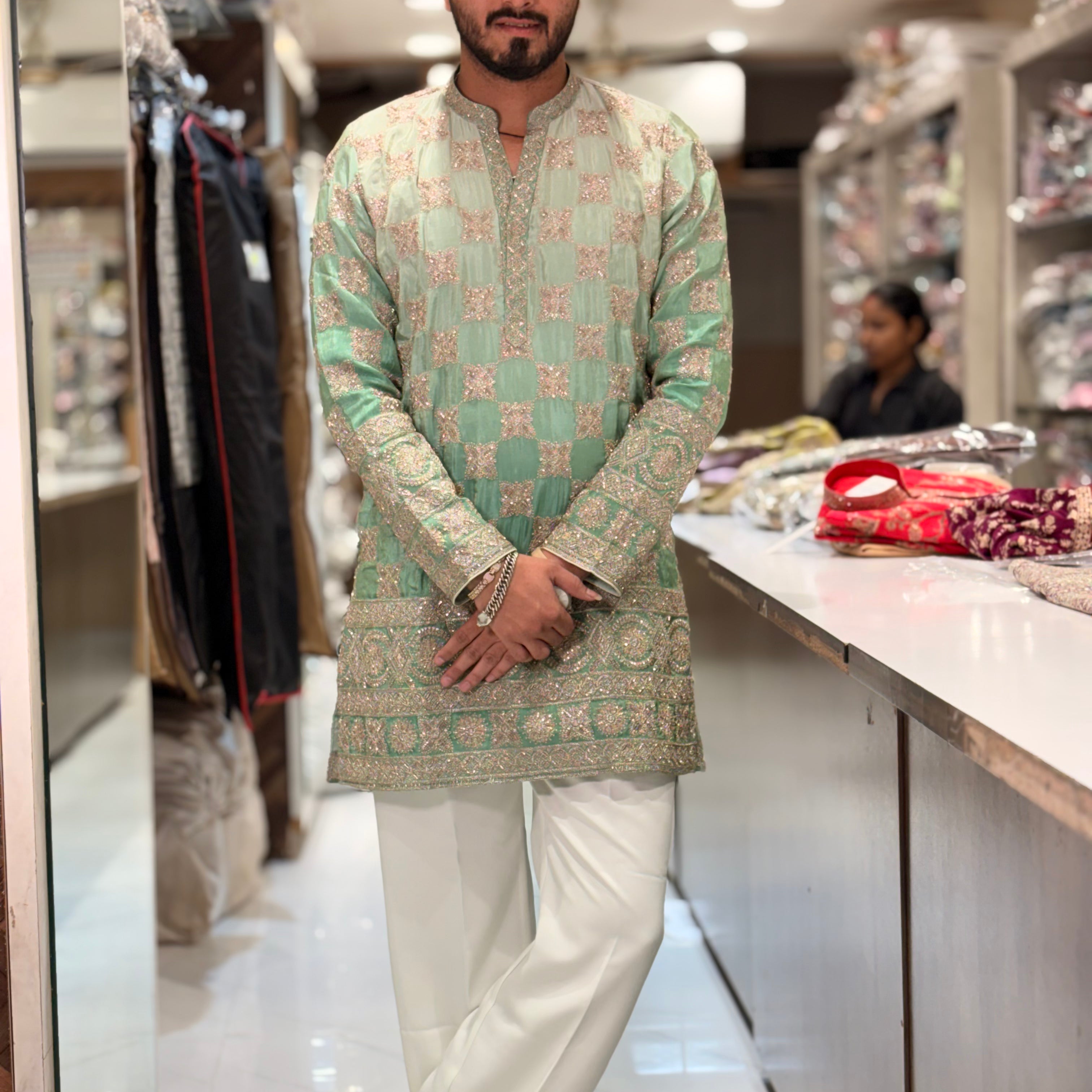 Premium Tissue Silk Embroidered Kurta
