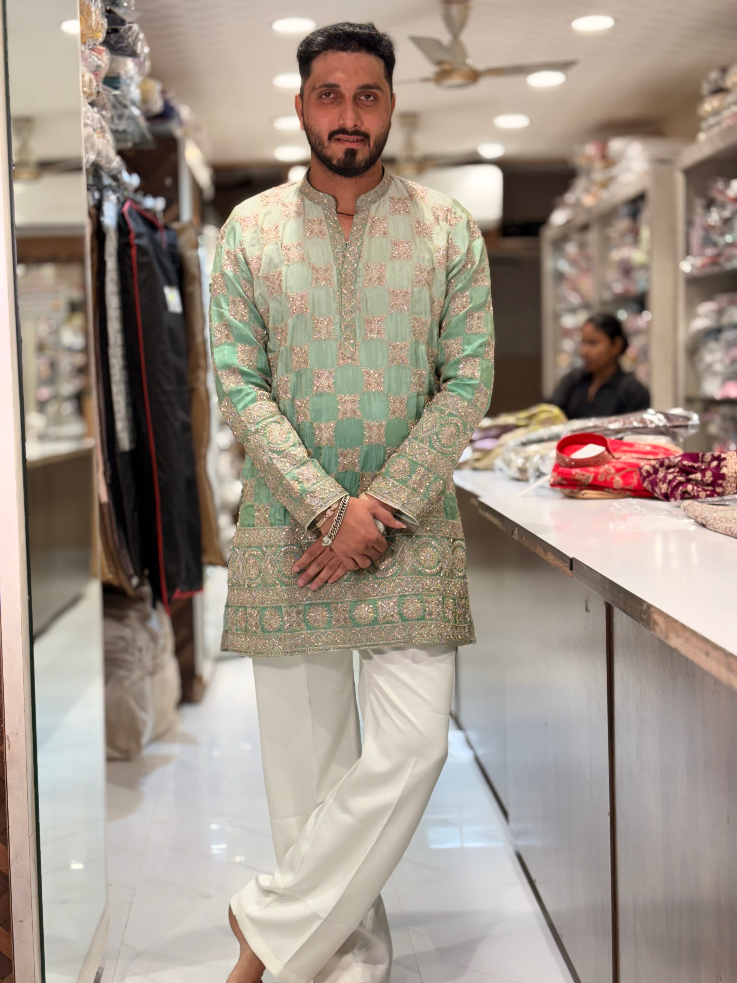 Premium Tissue Silk Embroidered Kurta