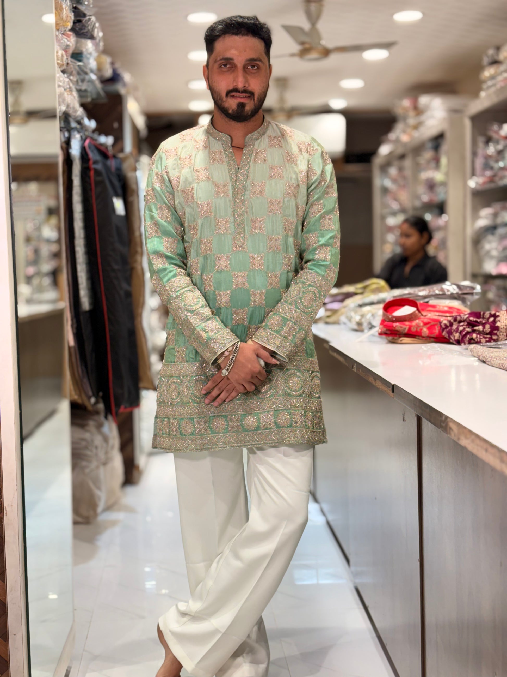 Premium Tissue Silk Embroidered Kurta