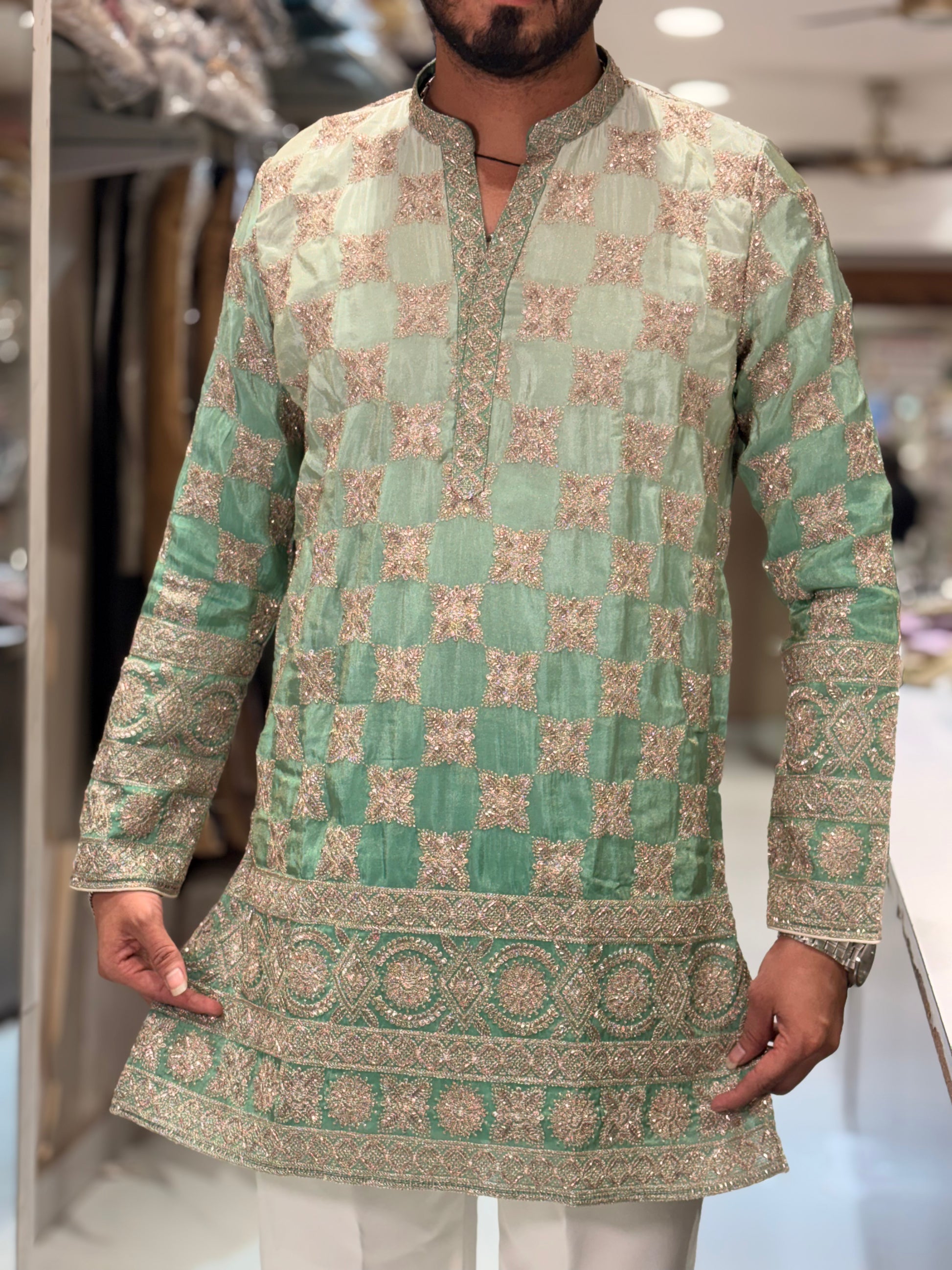 Premium Tissue Silk Embroidered Kurta