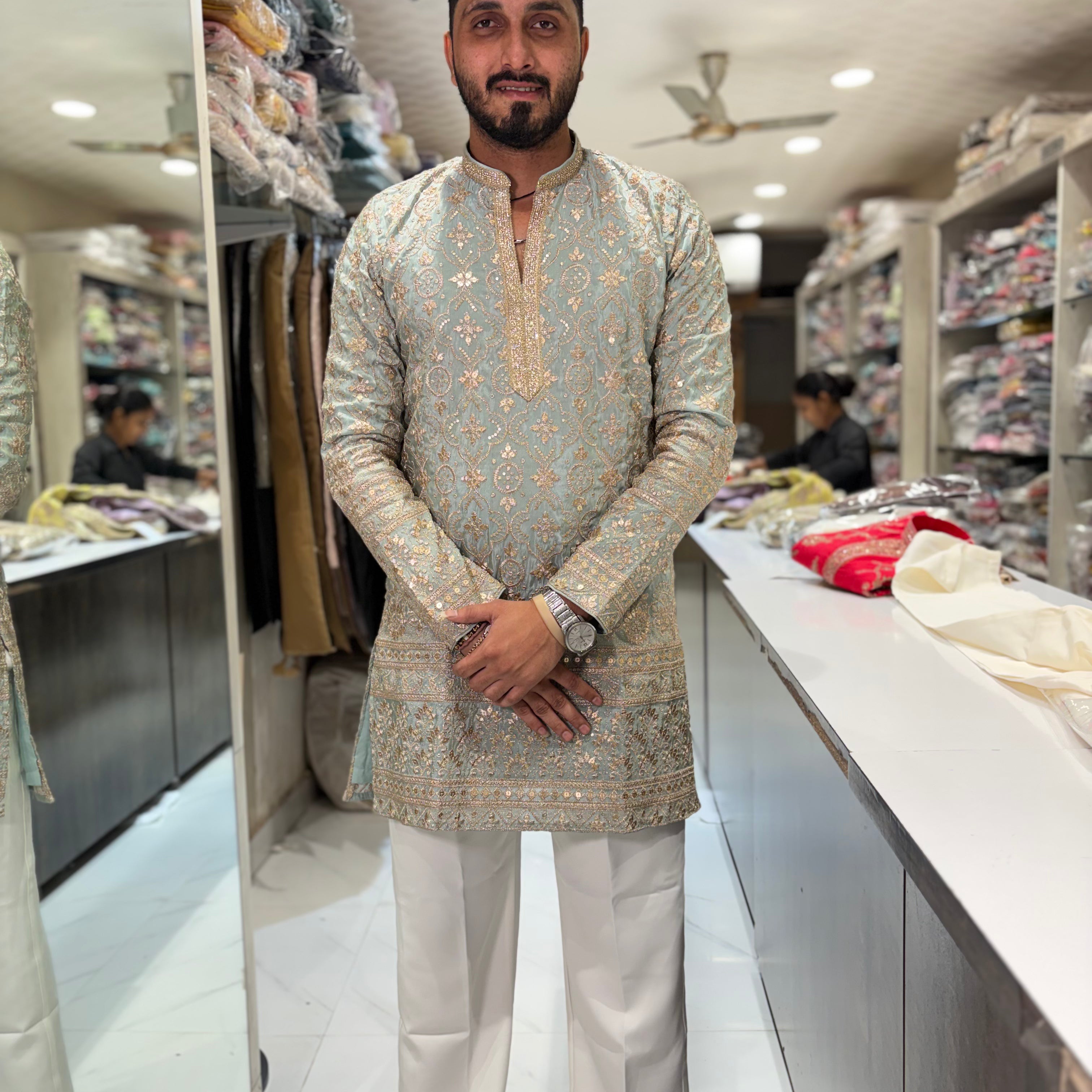 Premium Tissue Silk Heavy Embroidered Short-Length Kurta